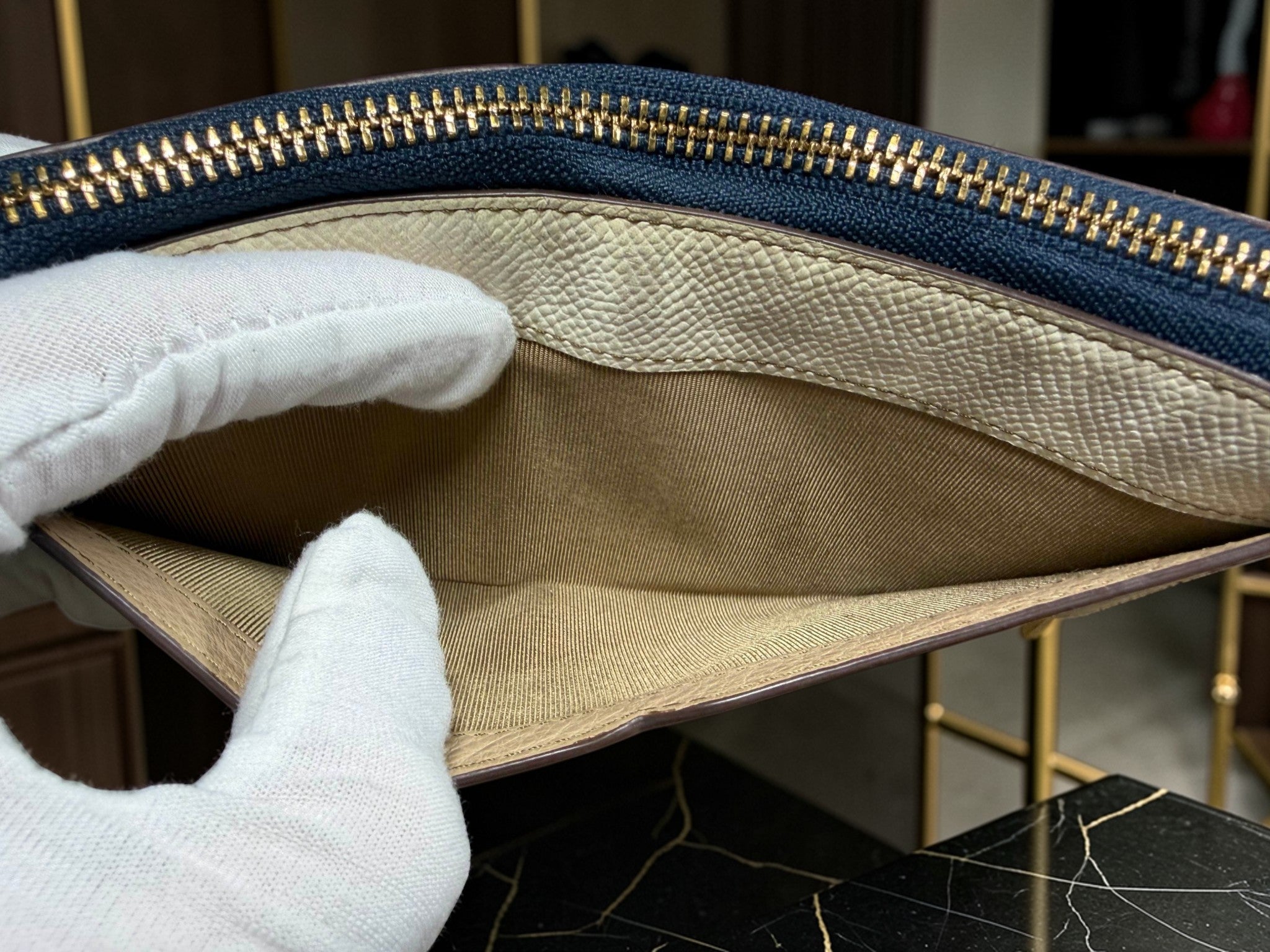 Balmain Long Zip-Around Wallet in Cream Lizard-Embossed Leather