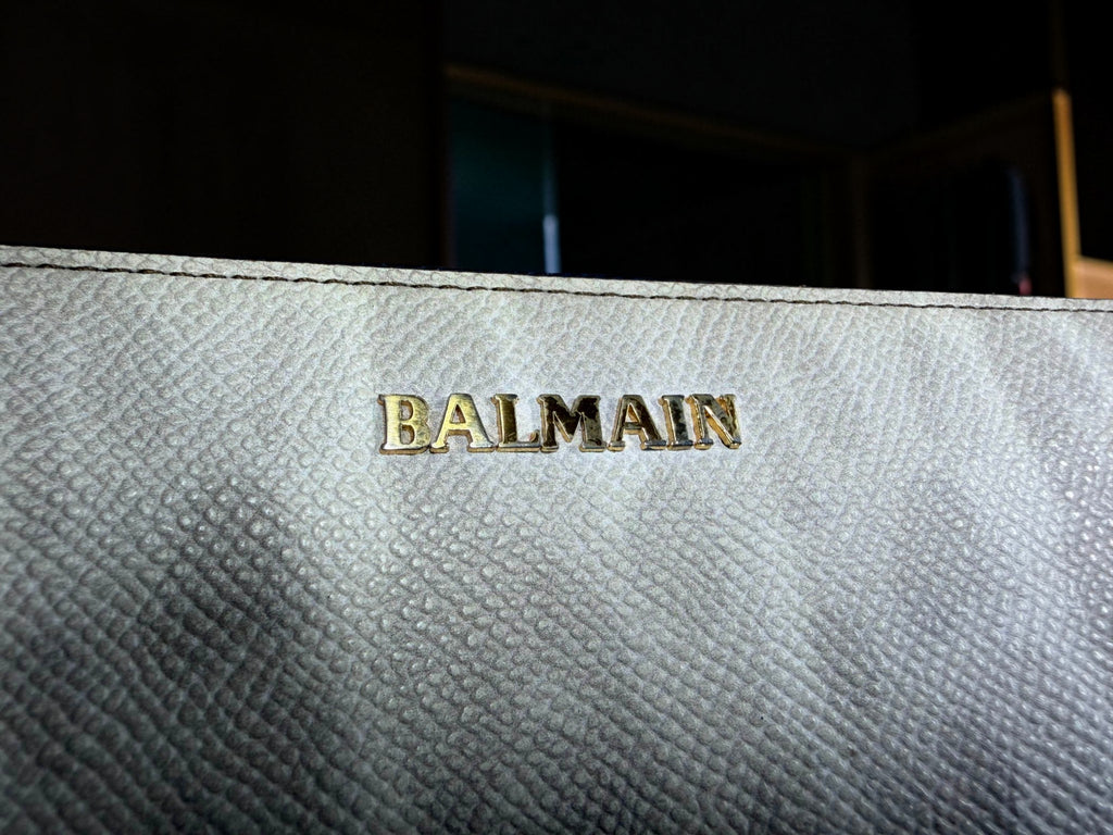 Balmain Zip Around purse in Cream cheetah leopard textured Leather