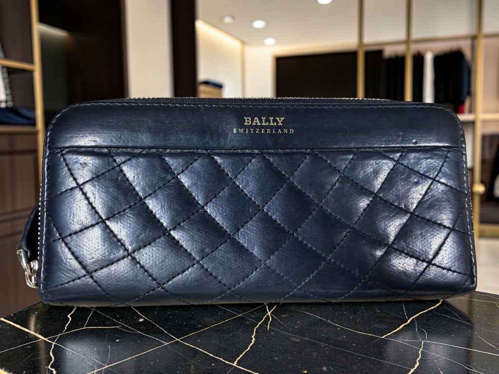 Bally Long Zip-Around Quilted Leather Wallet in Navy