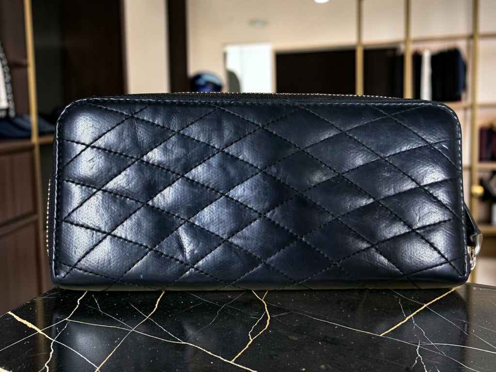 Bally Long Zip-Around Quilted Leather Wallet in Navy