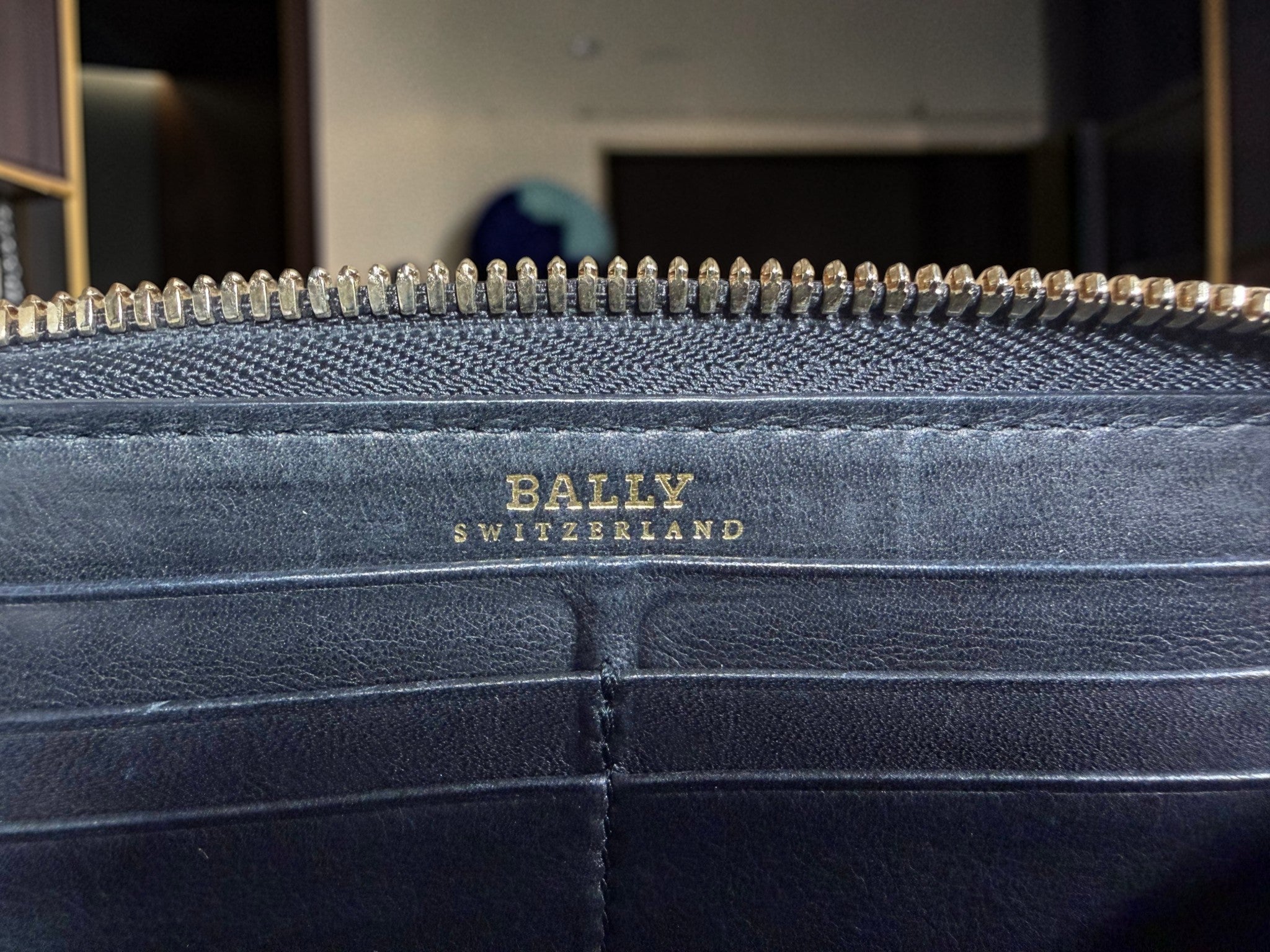 Bally Long Zip-Around Quilted Leather Wallet in Navy