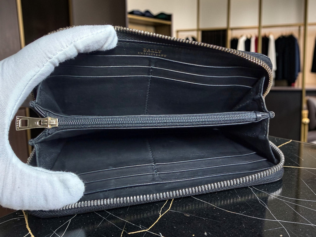 Bally Long Zip-Around Quilted Leather Wallet in Navy