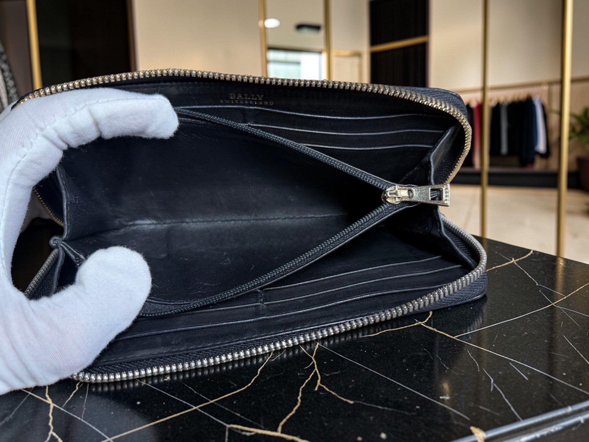 Bally Long Zip-Around Quilted Leather Wallet in Navy