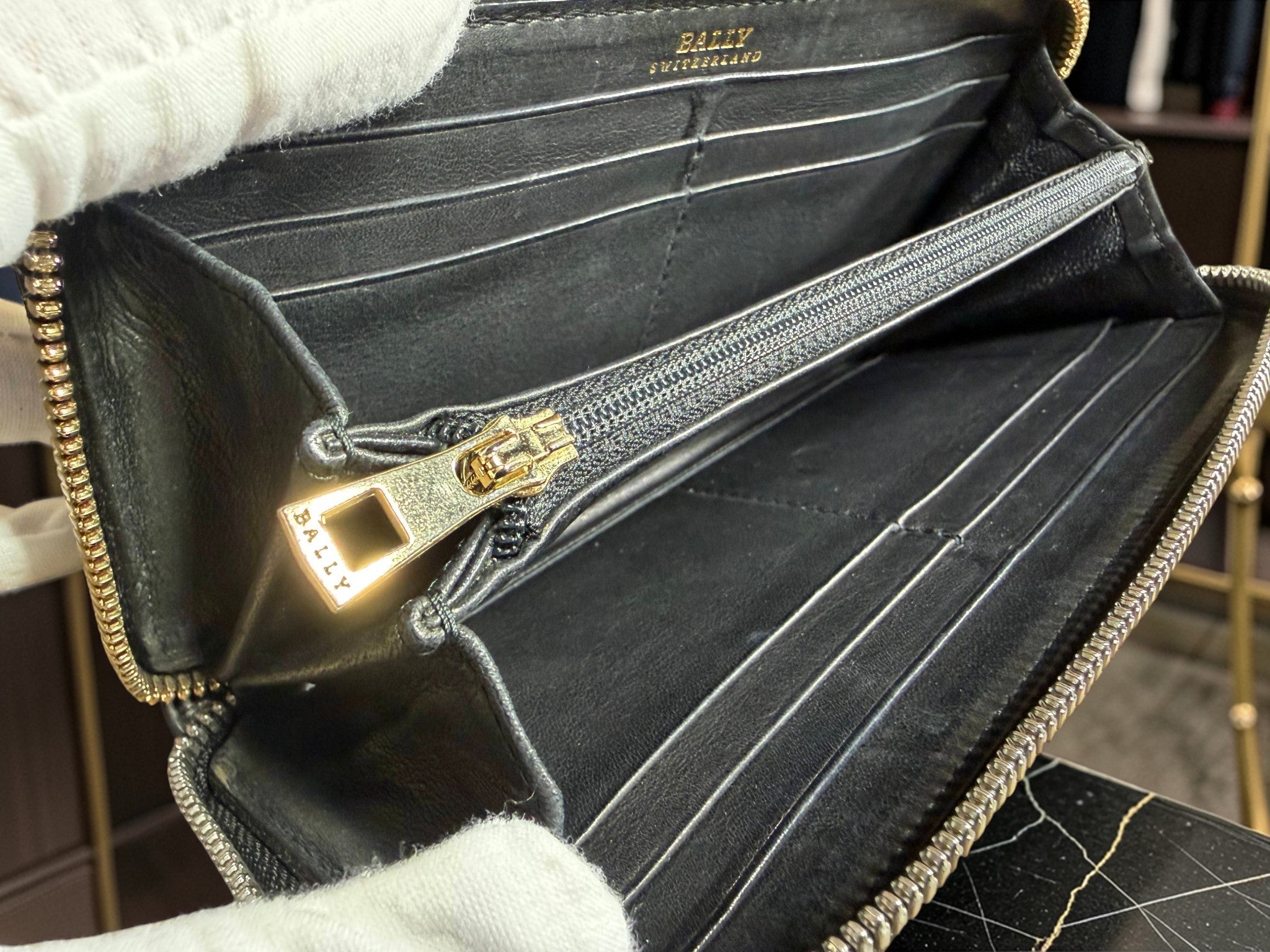 Bally Long Zip-Around Quilted Leather Wallet in Navy