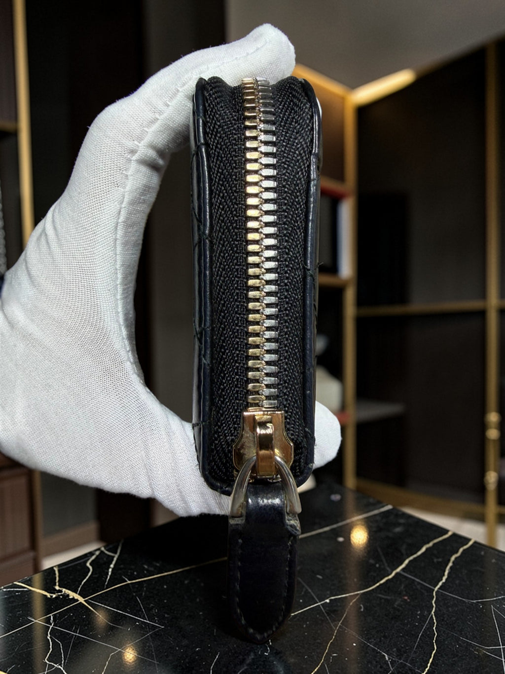 Bally Long Zip-Around Quilted Leather Wallet in Navy