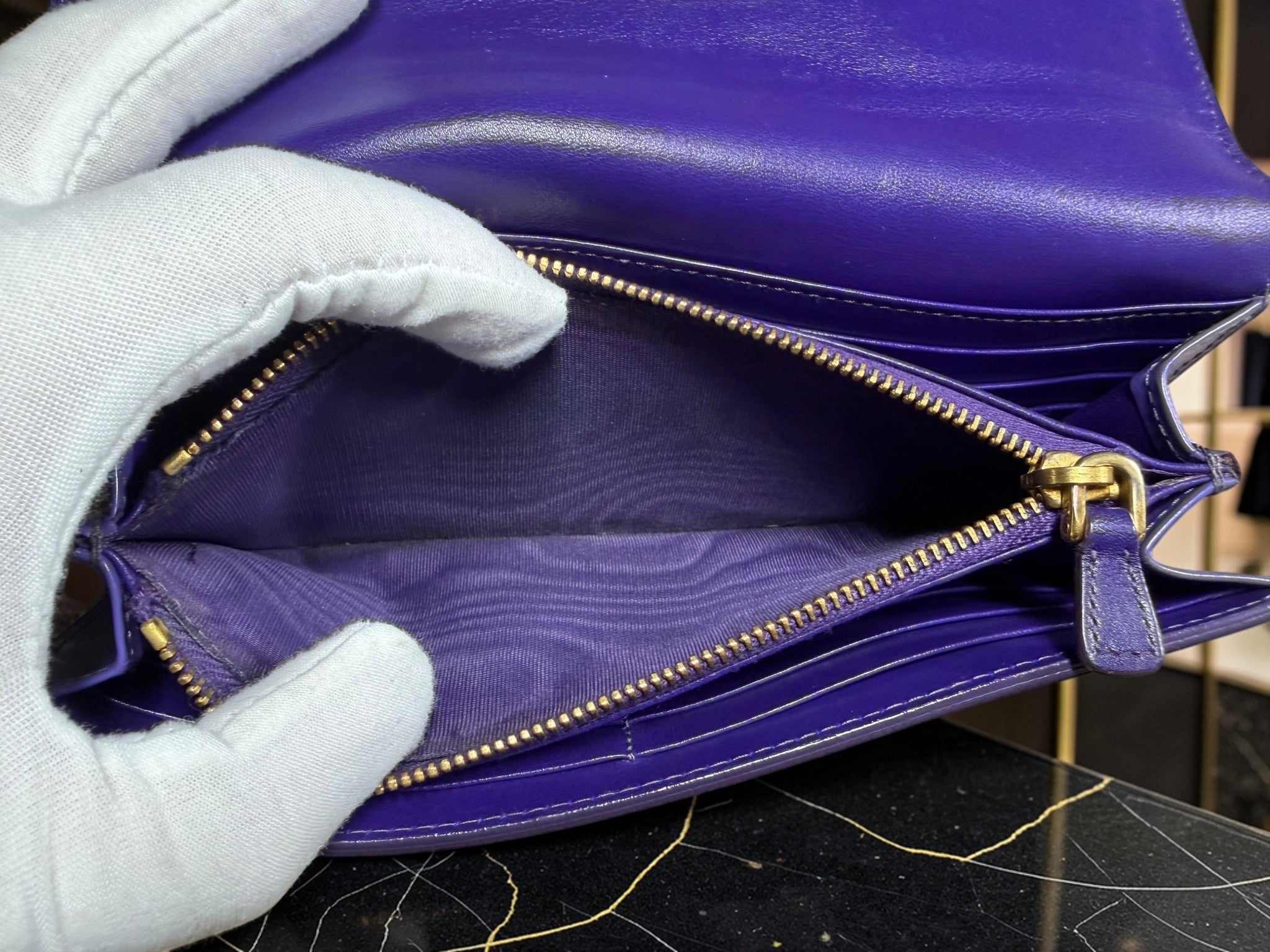Miu Miu Long Zip-Around Wallet in Purple Patent Leather (G1220-19866)