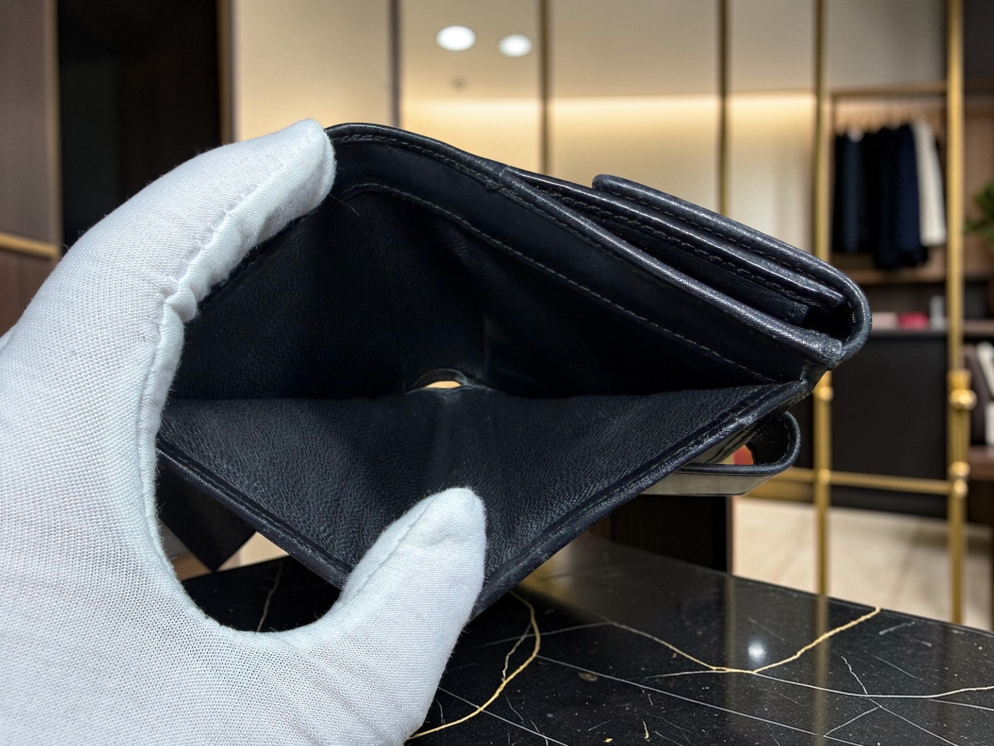 Gucci GG Supreme Canvas Bifold Wallet with Black Leather Trim