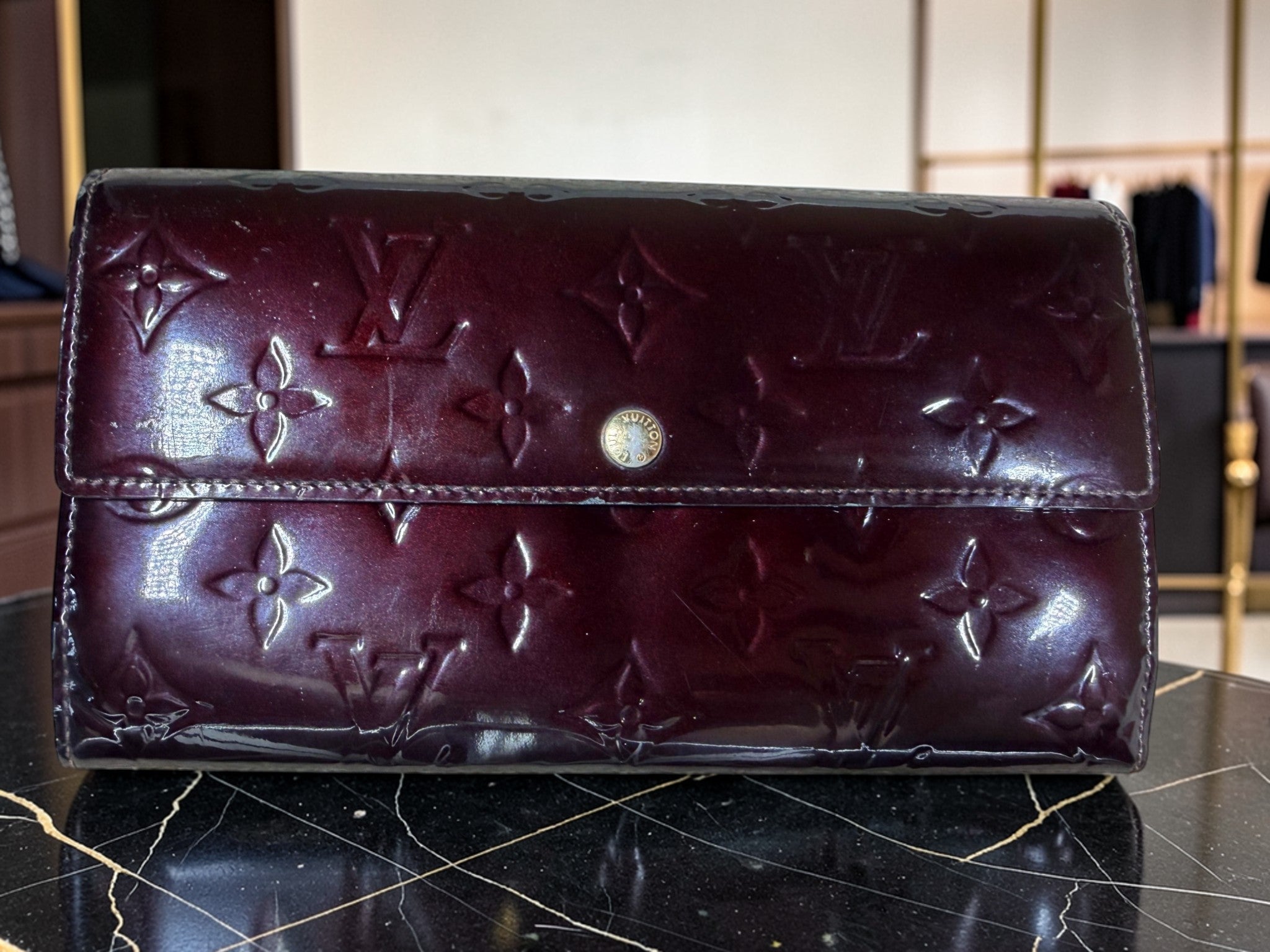 Louis Vuitton Monogram Vernis Sarah Long Wallet in Amarante