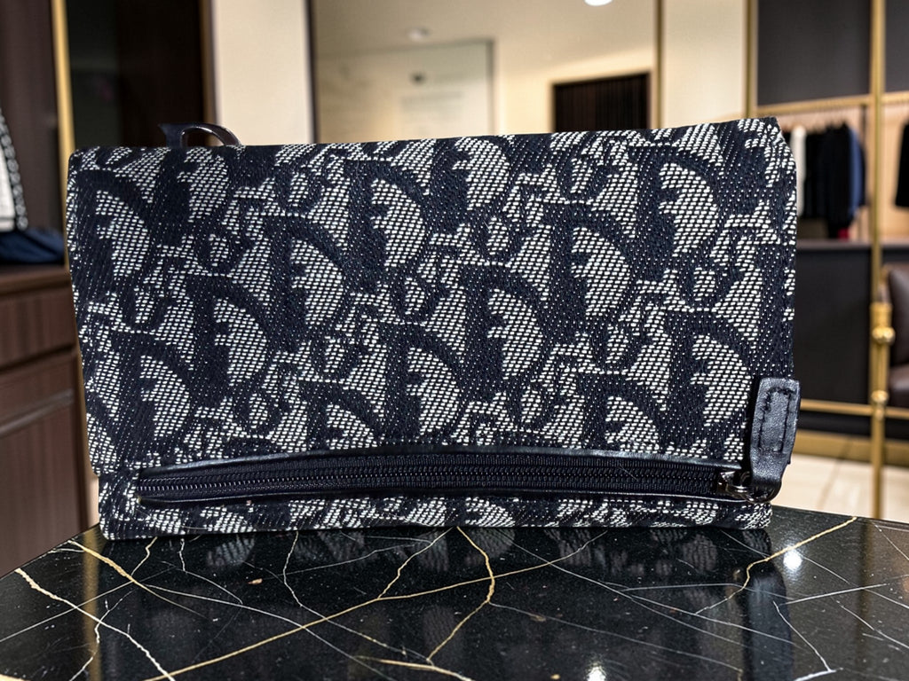 Christian Dior Trotter Saddle Long Trifold Wallet aus schwarzem Oblique Canvas Jean