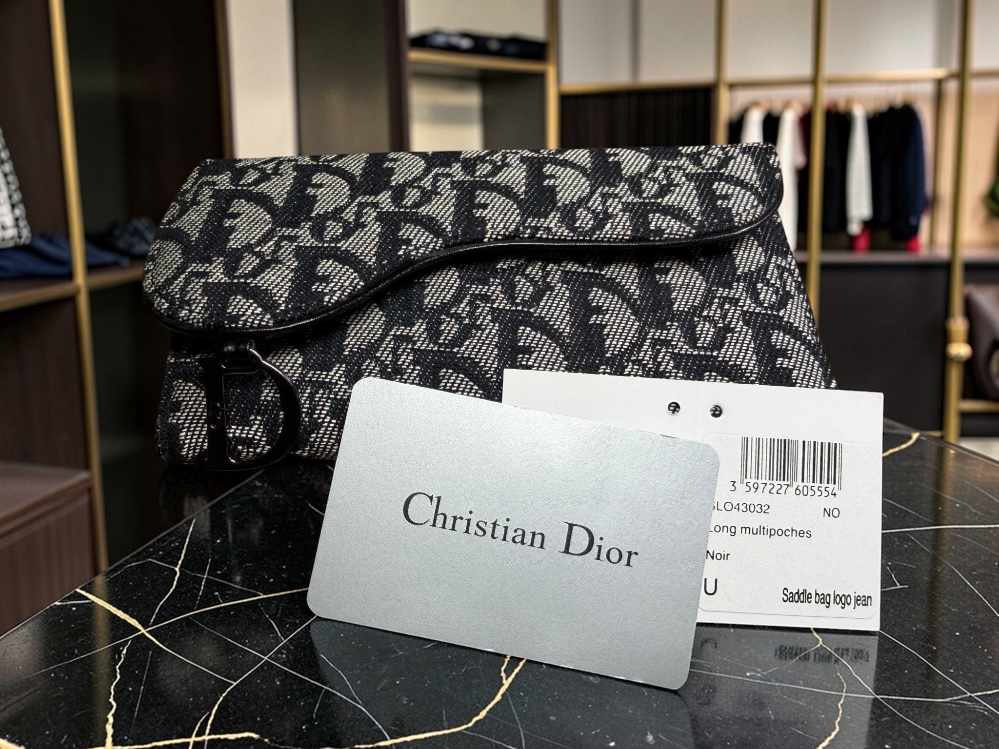 Christian Dior Trotter Saddle Long Trifold Wallet in Black Oblique Canvas Jean