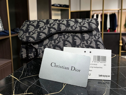 Portefeuille Christian Dior Trotter Saddle Long à Trois Volets en Toile Oblique Jean Noire
