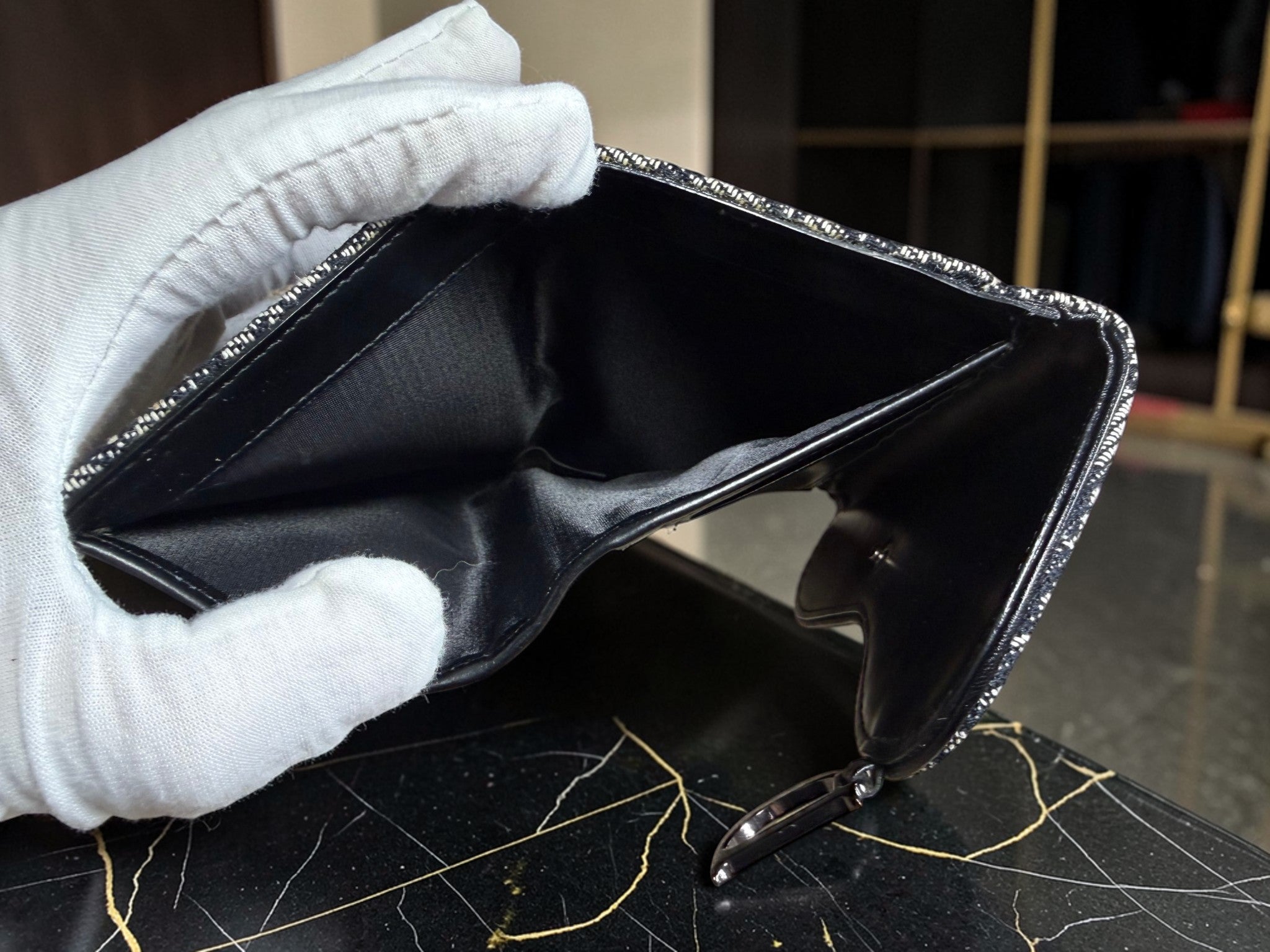 Christian Dior Trotter Saddle Long Trifold Wallet aus schwarzem Oblique Canvas Jean