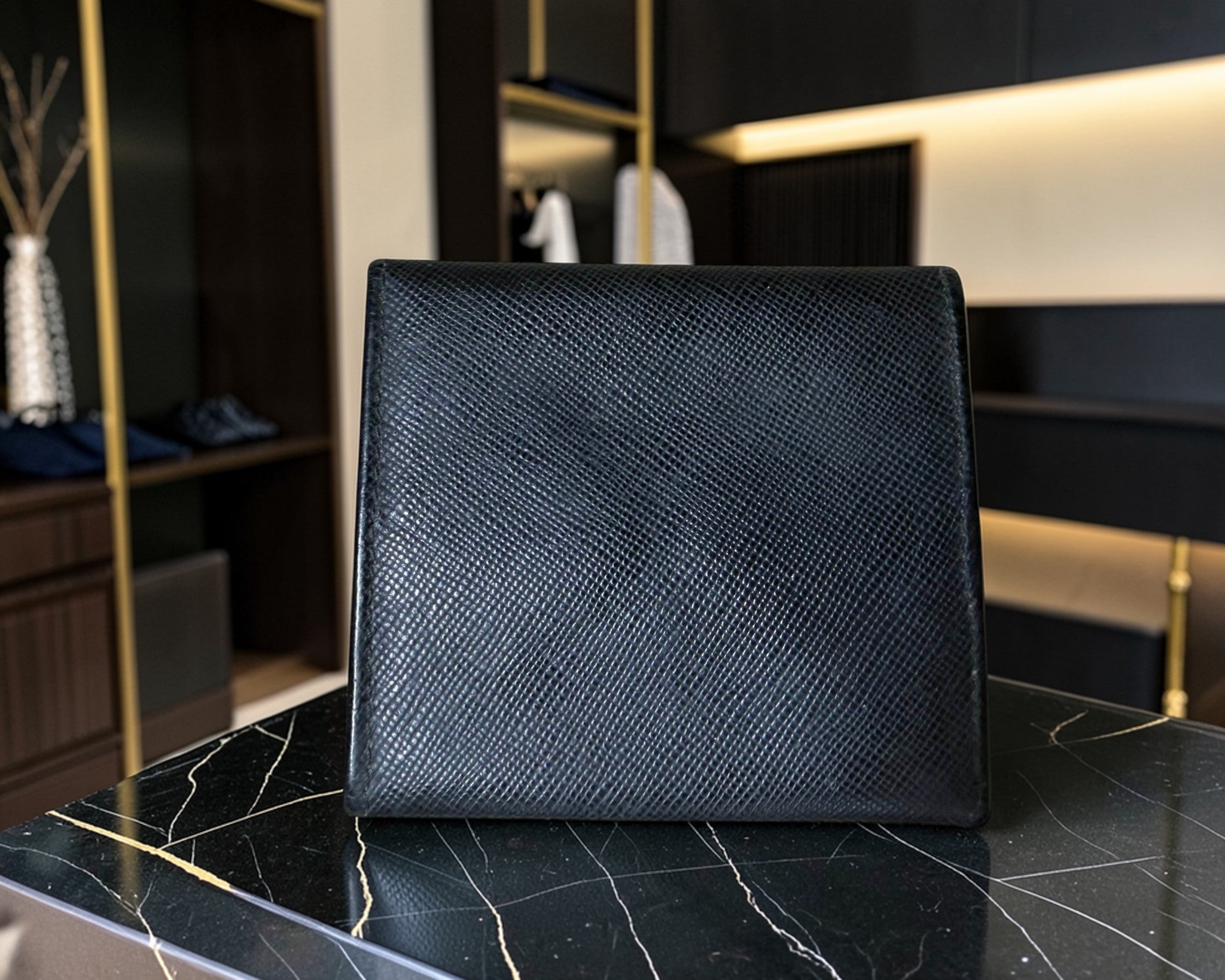 Prada Black Saffiano Leather Coin Purse with Triangle Logo