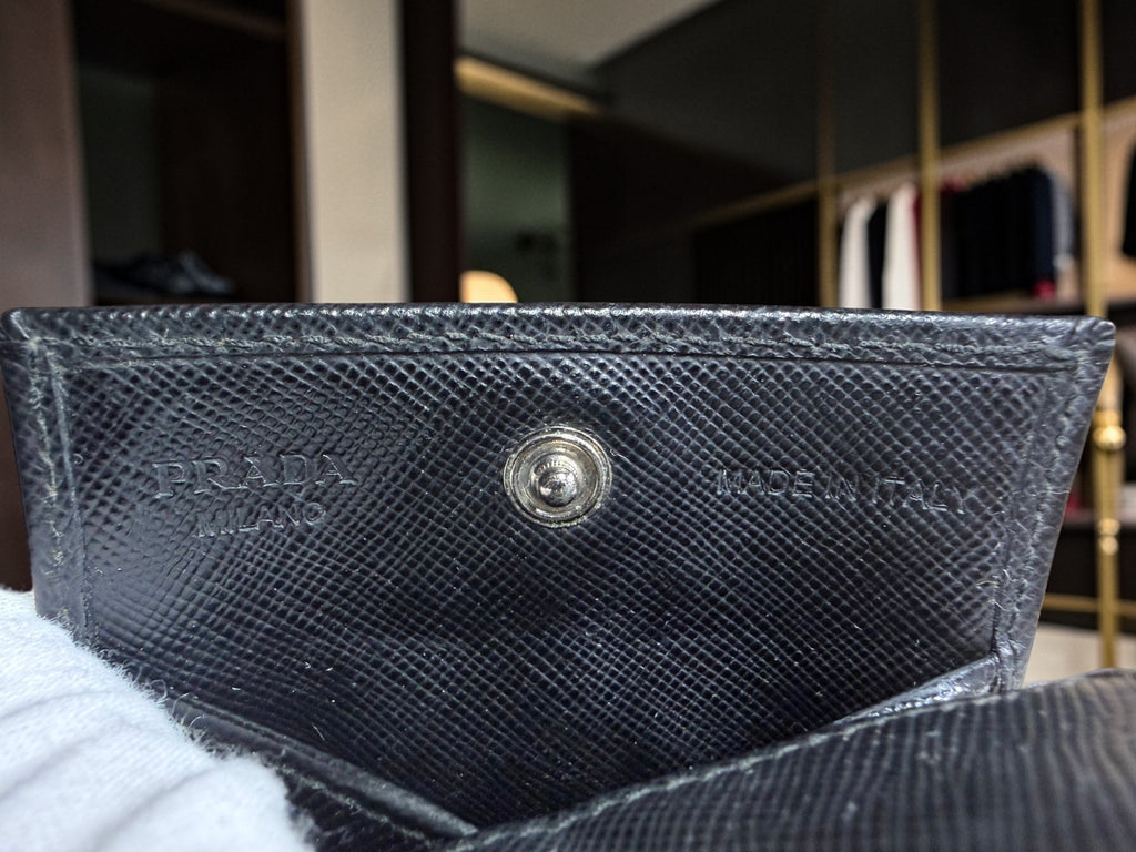 Prada Black Saffiano Leather Coin Purse with Triangle Logo