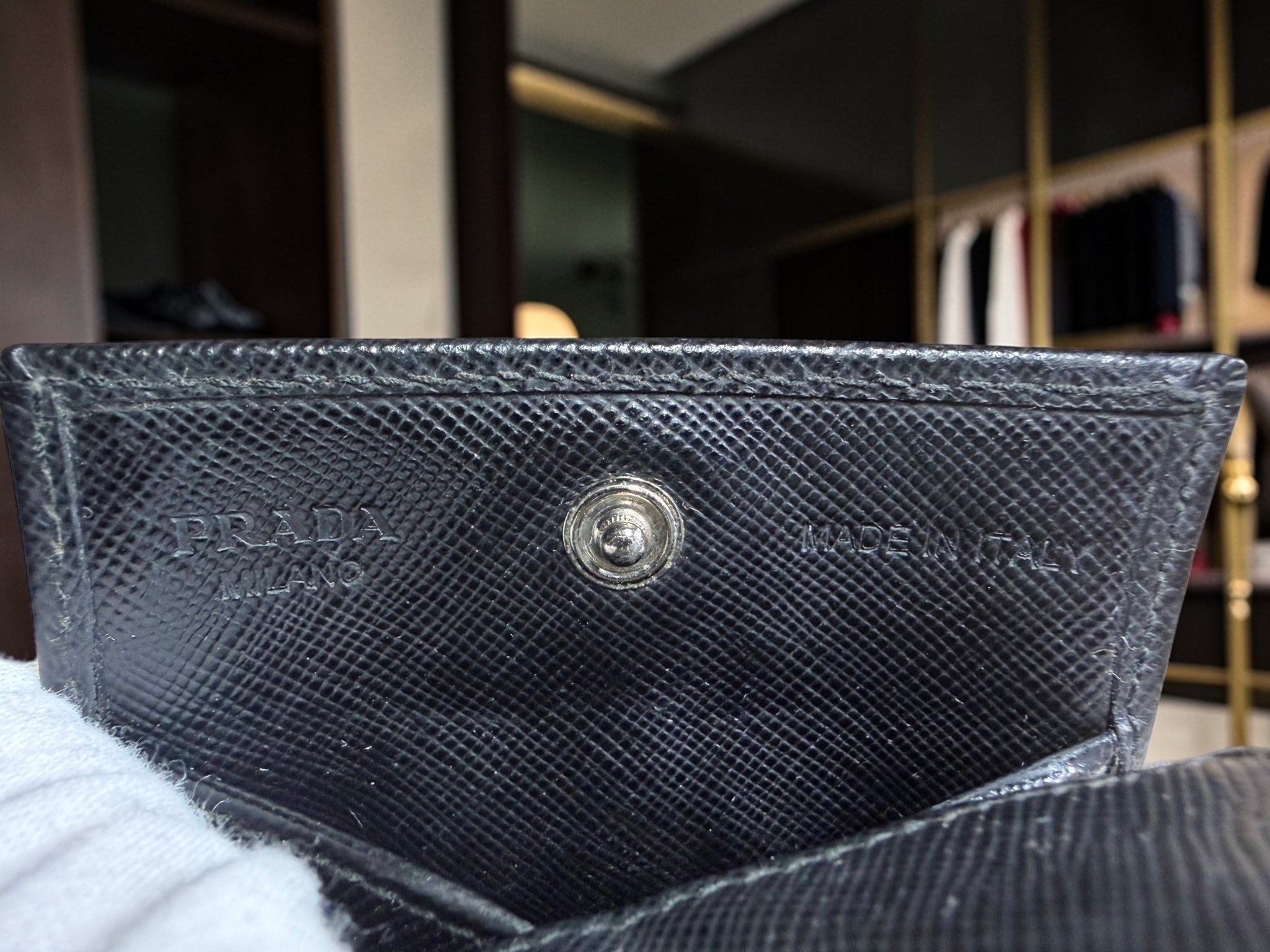 Prada Black Saffiano Leather Coin Purse with Triangle Logo