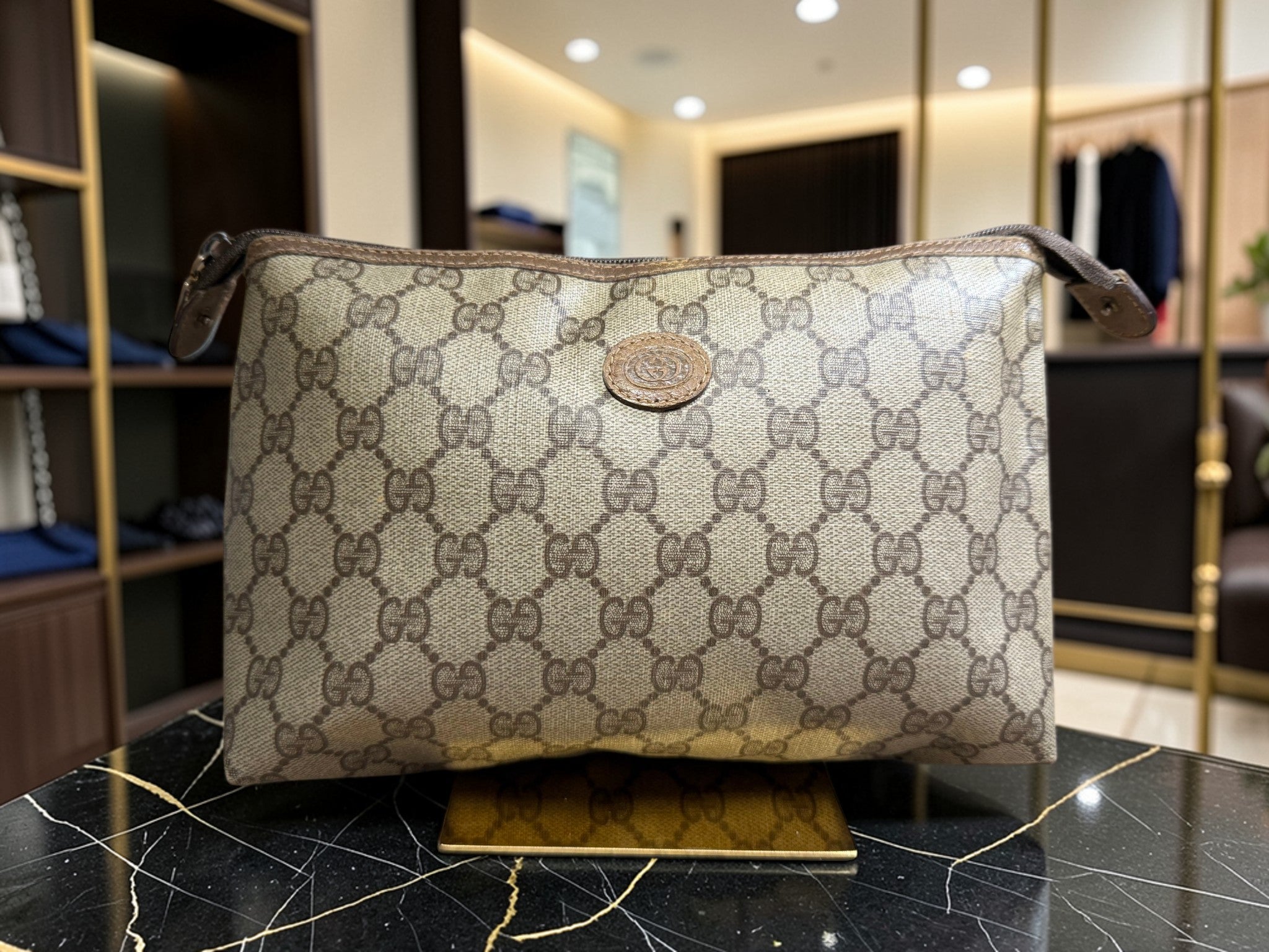 Vintage Gucci GG Monogram Canvas Toiletry Bag / Cosmetic Pouch