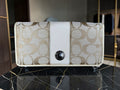 Coach Legacy Signature Canvas Zip Around Wallet with Cream Leather Trim