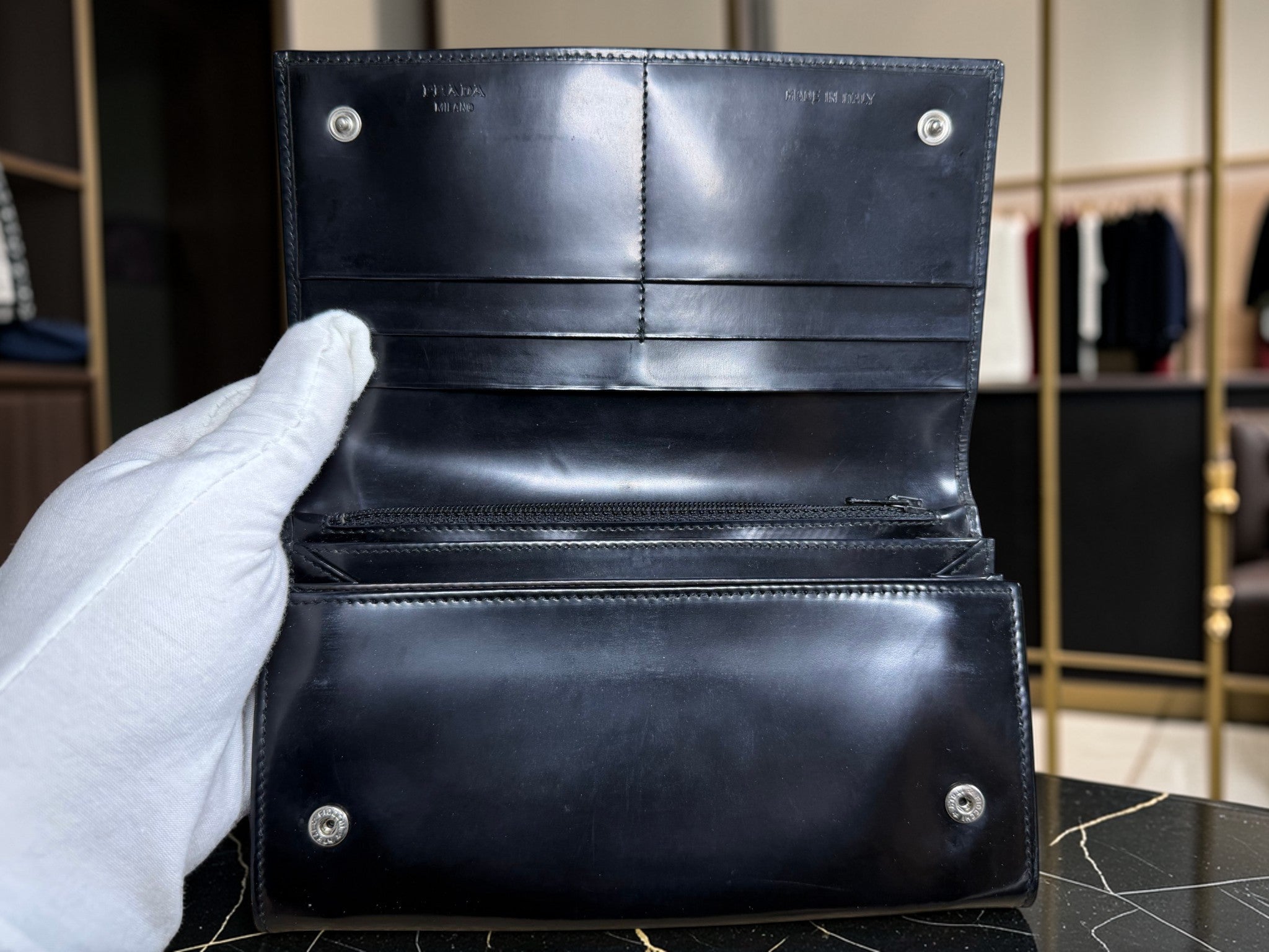 Prada Black Patent Leather Long Wallet (Continental Style) – Prada Milano