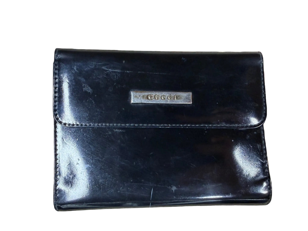Vintage Rare Gucci Black Patent Leather Agenda / Ring Binder Wallet