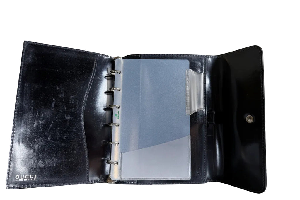 Vintage Rare Gucci Black Patent Leather Agenda / Ring Binder Wallet