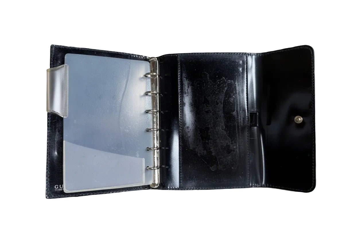 Vintage Rare Gucci Black Patent Leather Agenda / Ring Binder Wallet