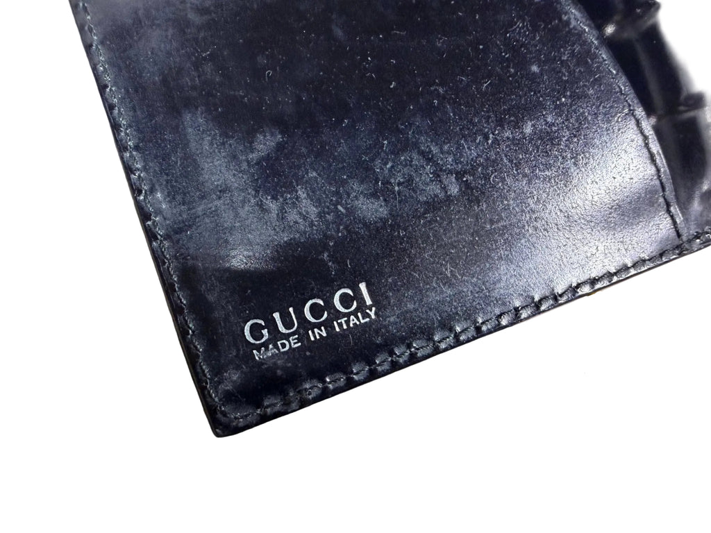 Vintage Rare Gucci Black Patent Leather Agenda / Ring Binder Wallet
