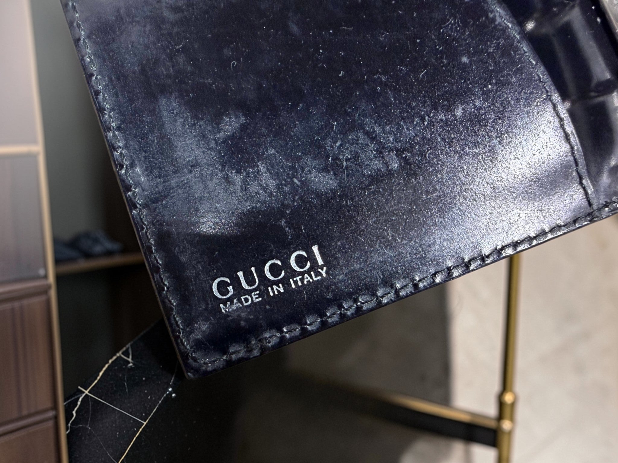 Vintage Rare Gucci Black Patent Leather Agenda / Ring Binder Wallet