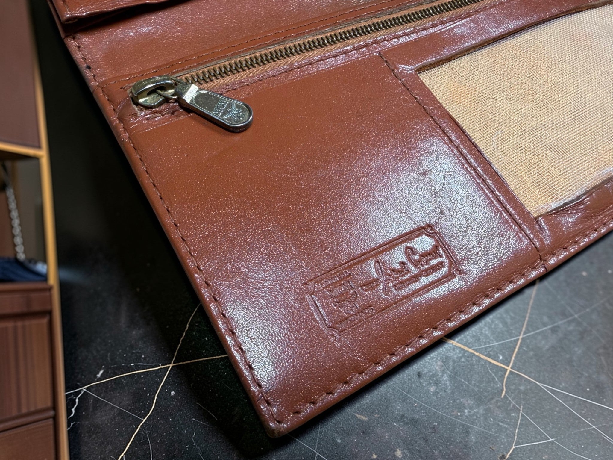 MCM Cognac Visetos Leder Brieftasche