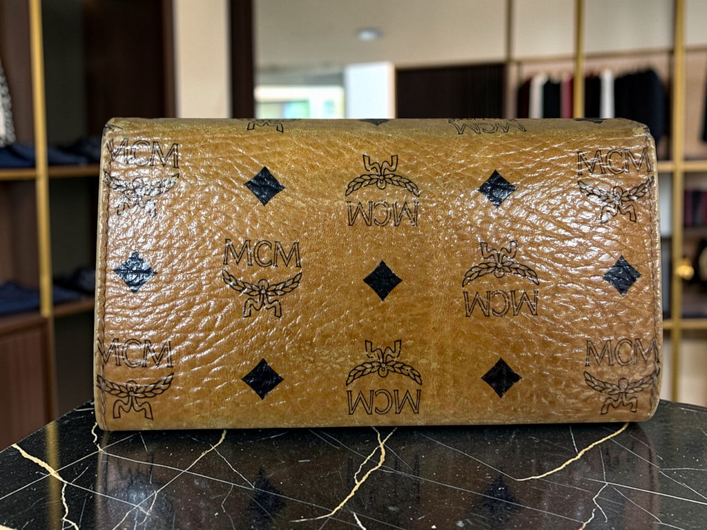 MCM Cognac Visetos Monogramm Kiss-Lock Rahmen Geldbörse