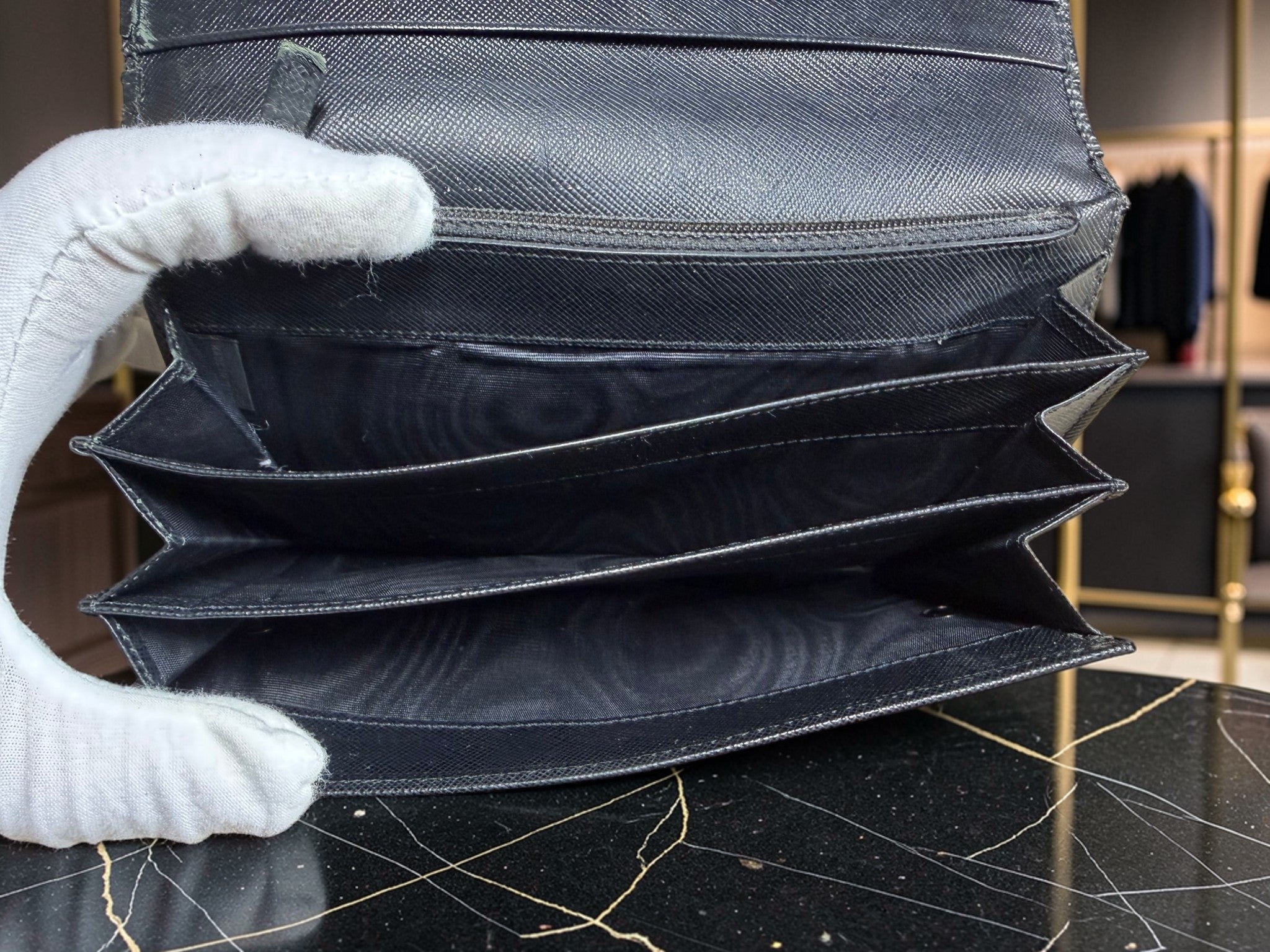 Prada Black Saffiano Leather Long Wallet