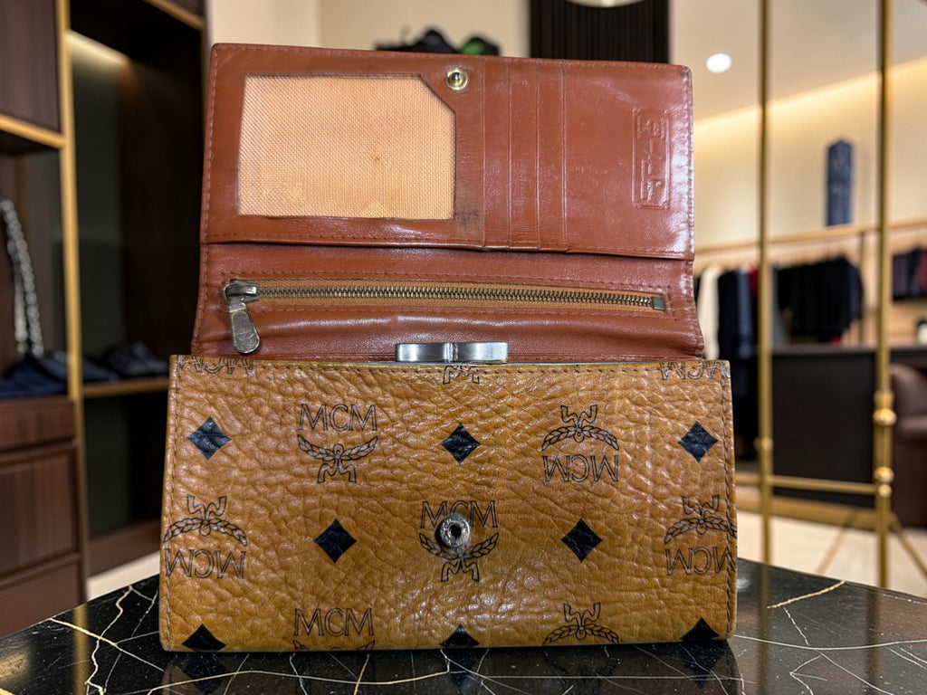 MCM Cognac Visetos Monogramm Kiss-Lock Rahmen Geldbörse