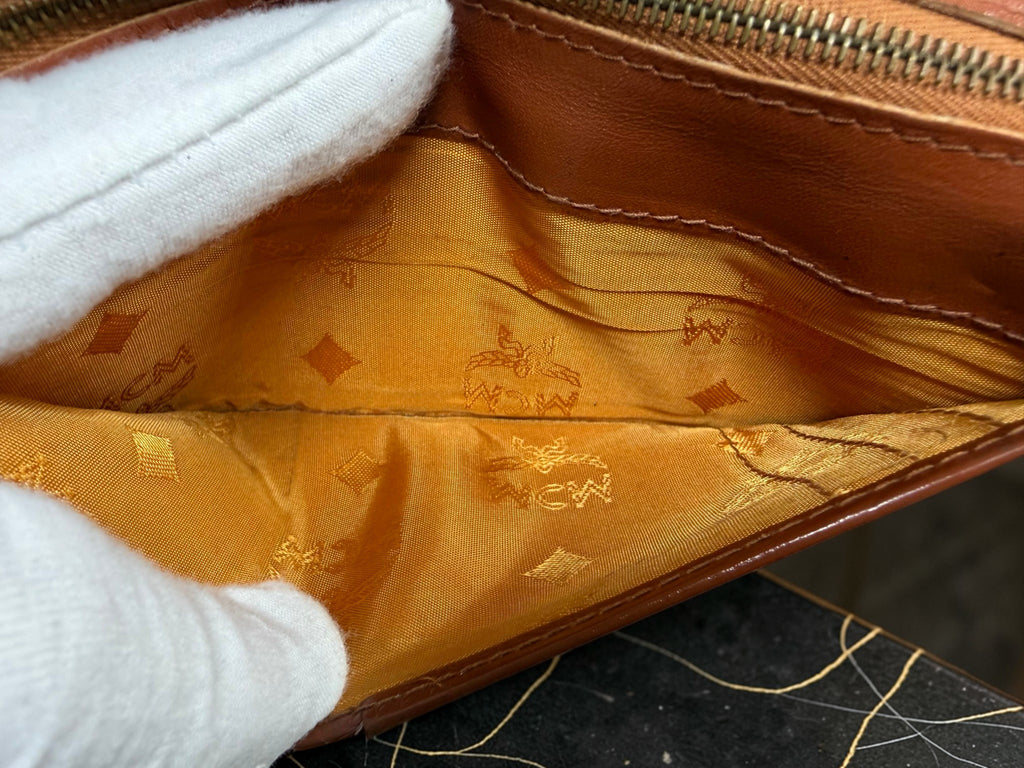 MCM Cognac Visetos Monogramm Kiss-Lock Rahmen Geldbörse