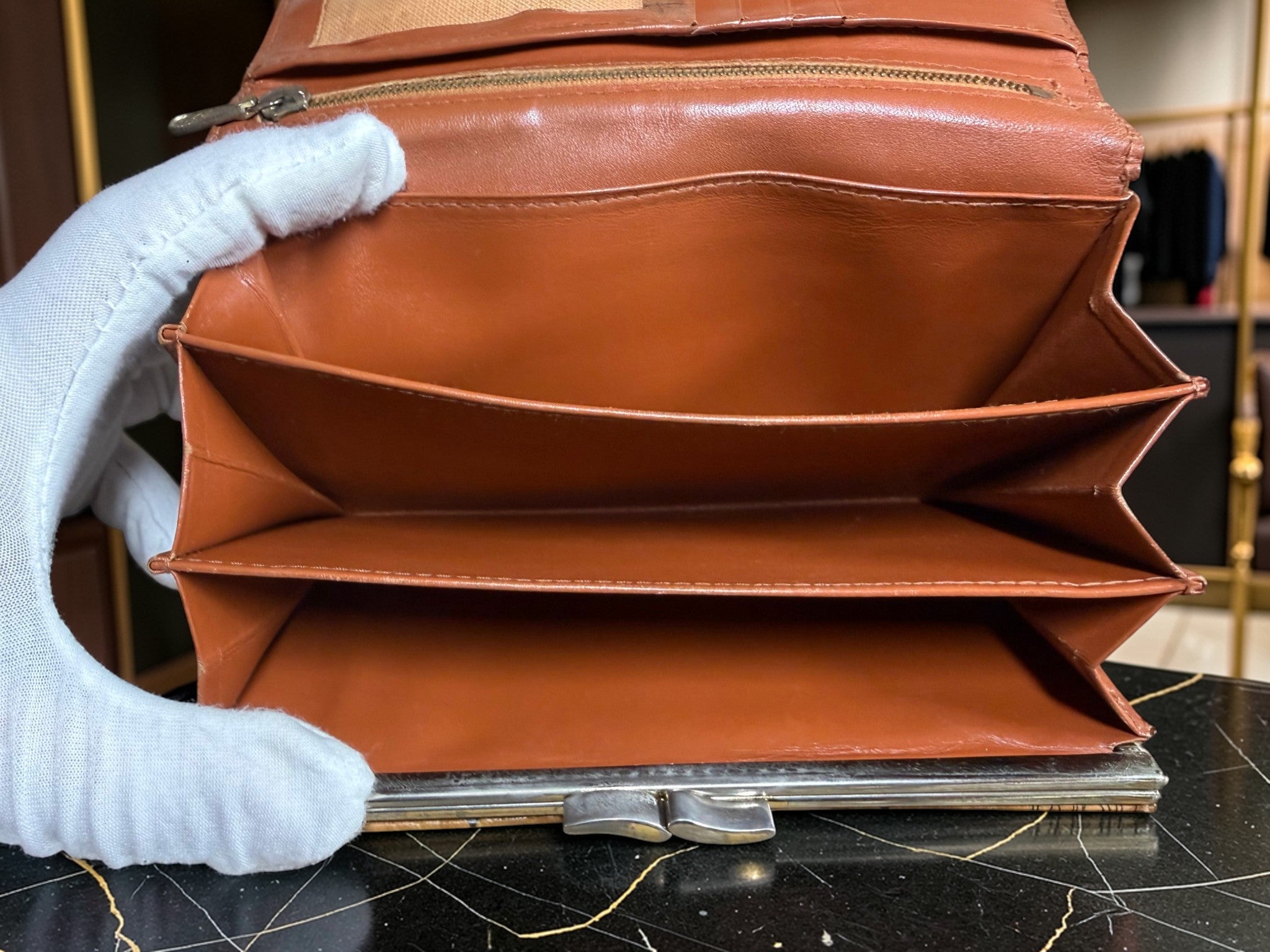 MCM Cognac Visetos Monogramm Kiss-Lock Rahmen Geldbörse