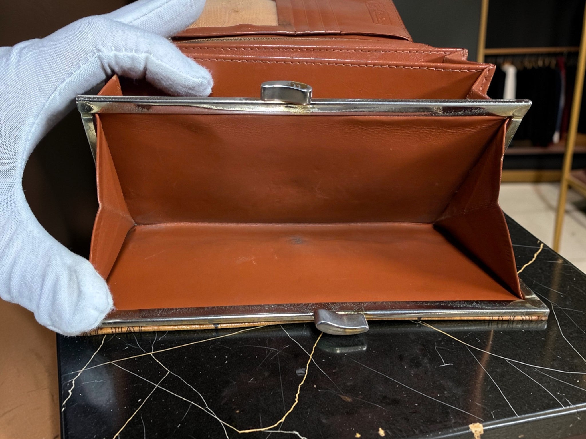 MCM Cognac Visetos Monogramm Kiss-Lock Rahmen Geldbörse