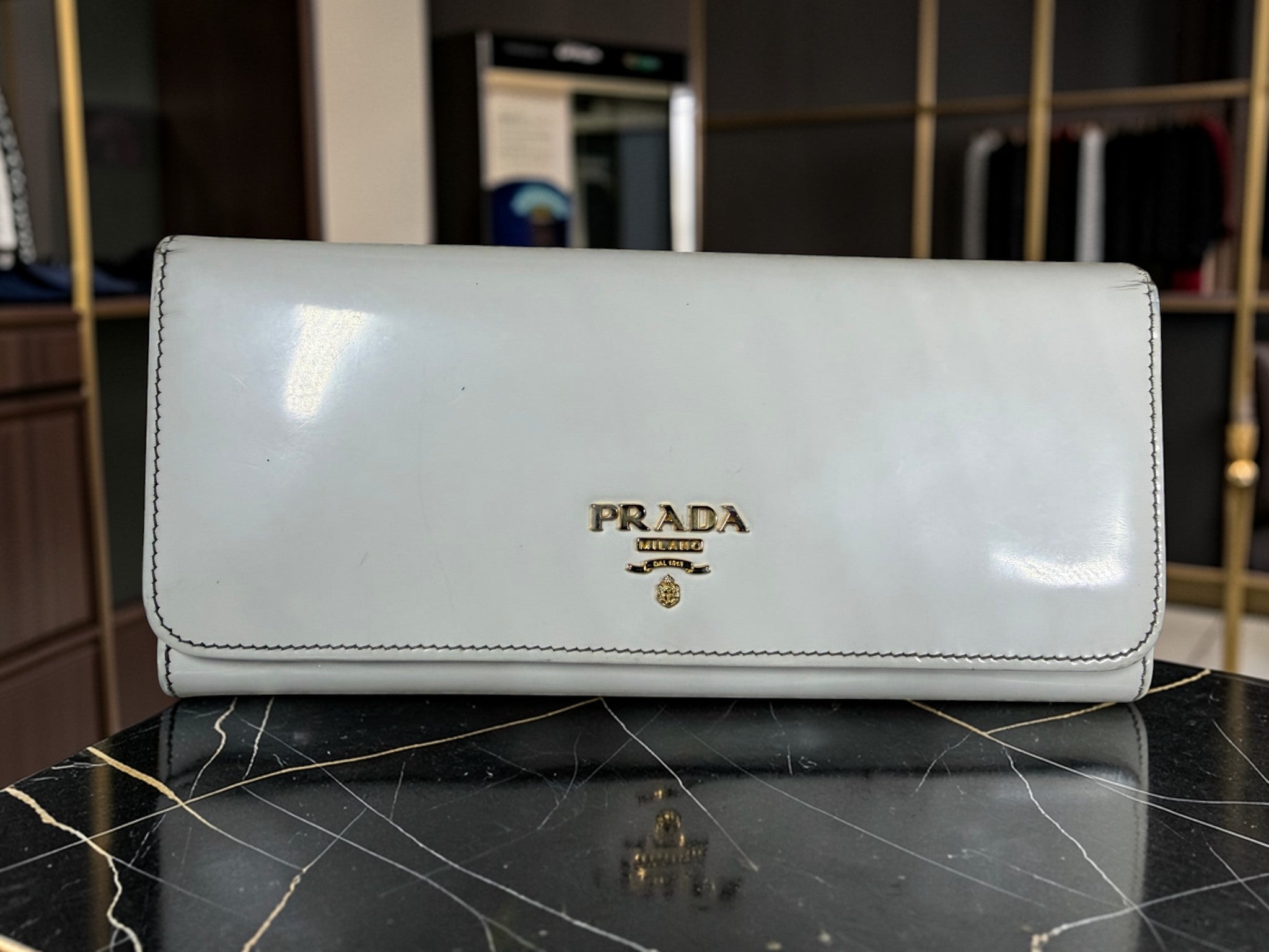 Prada Vernice White Patent Leather Long Wallet