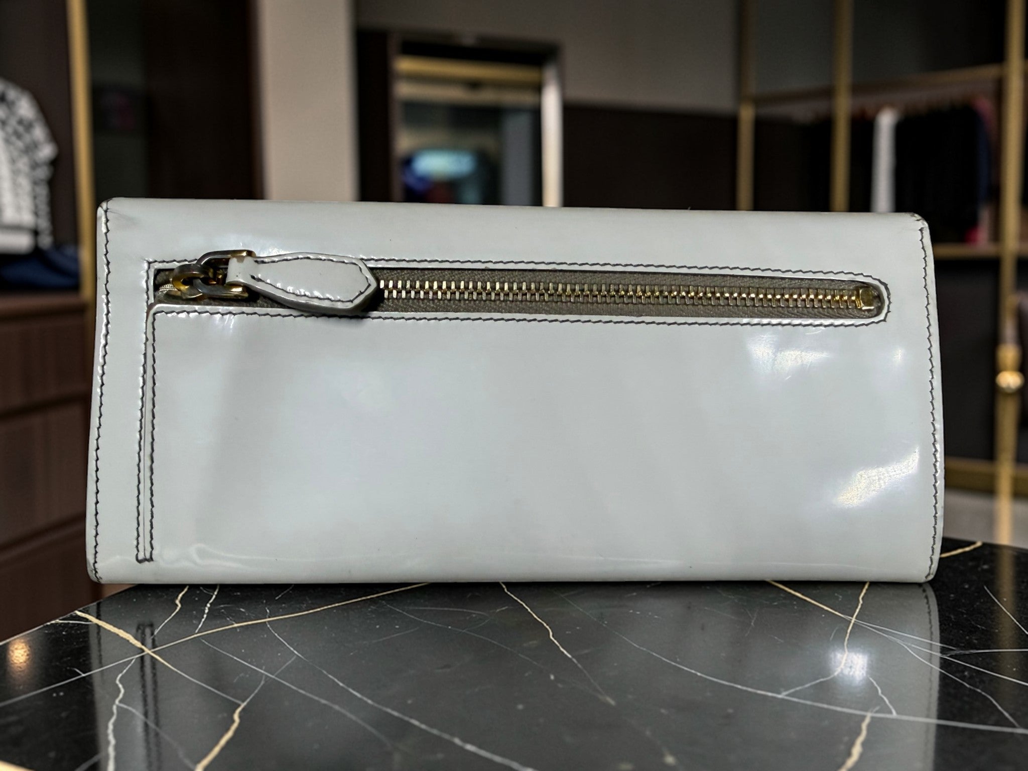 Prada Vernice White Patent Leather Long Wallet