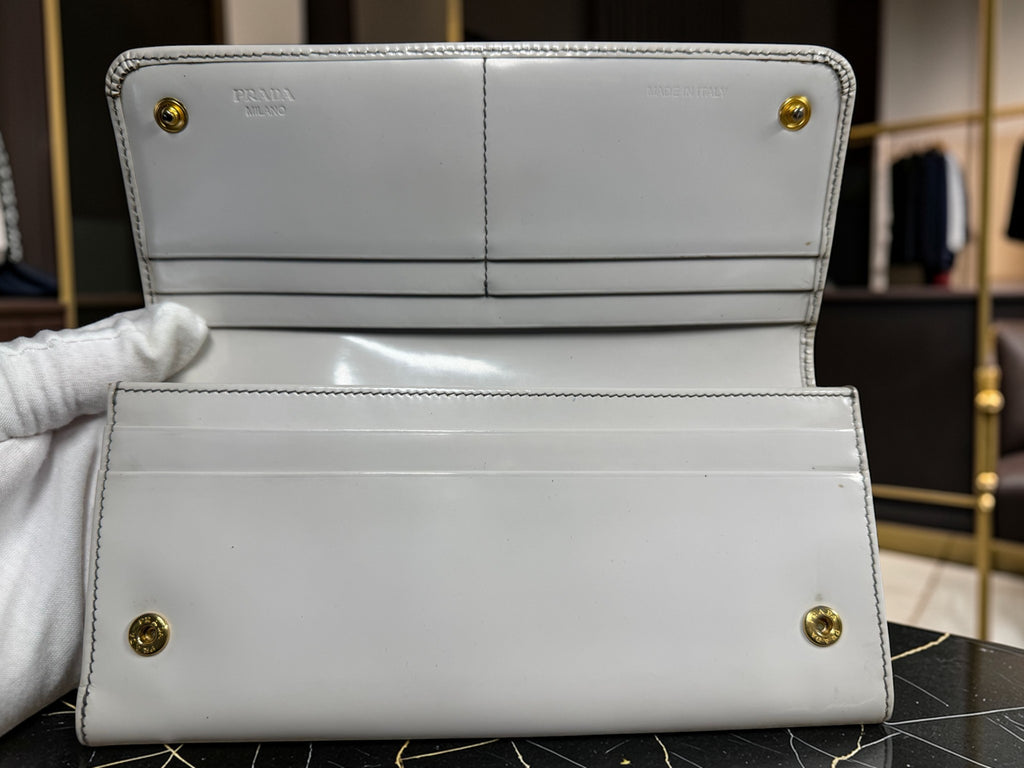 Prada Vernice Weiß Lackleder Lange Geldbörse