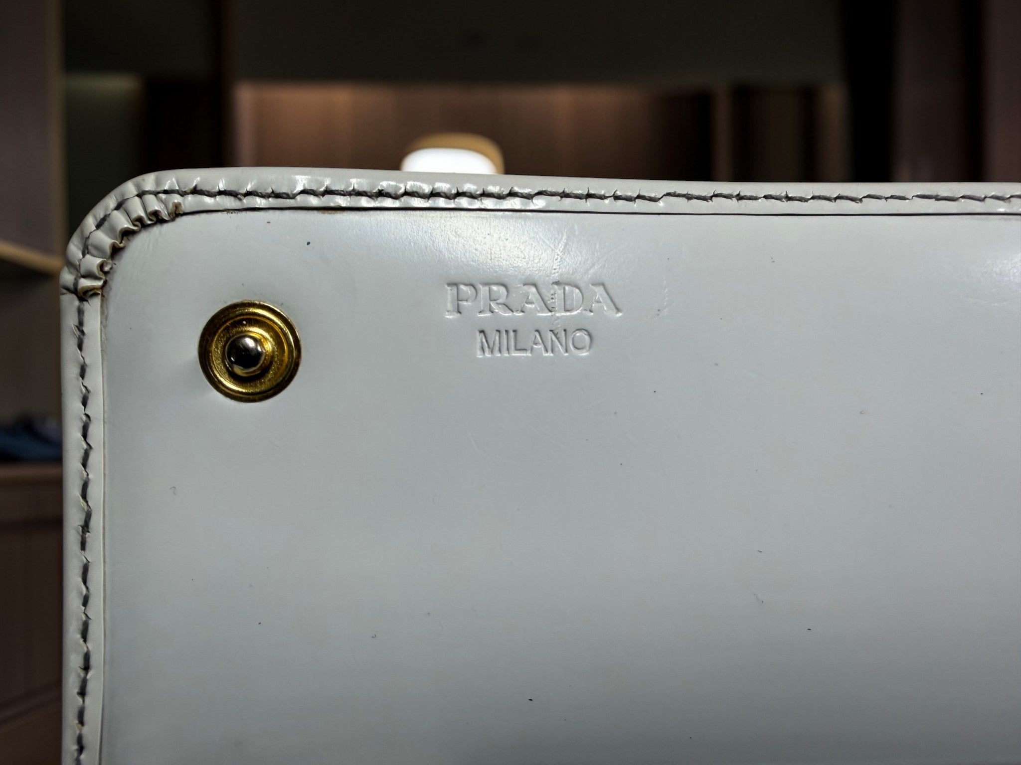 Prada Vernice Weiß Lackleder Lange Geldbörse