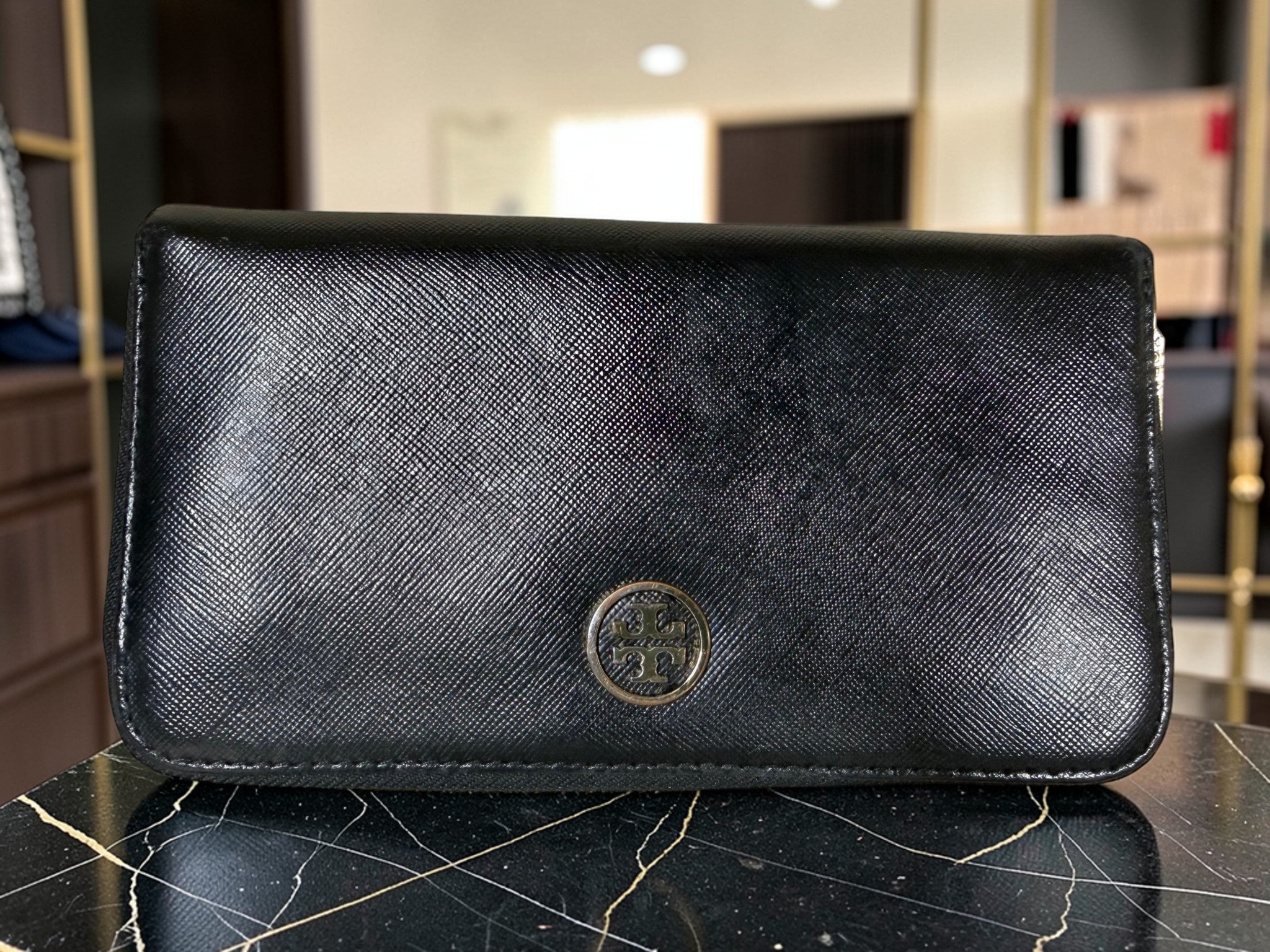 Tory Burch Robinson Black Zip-Around Continental Wallet
