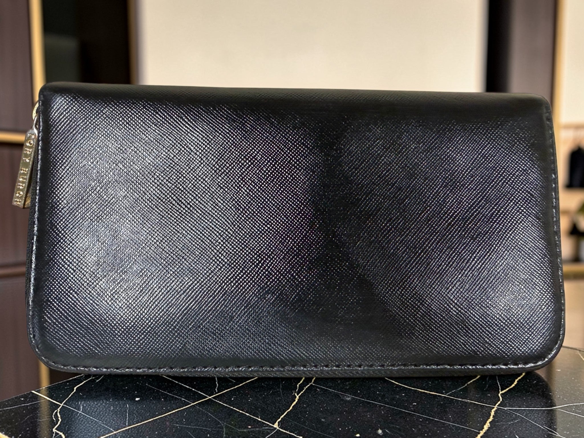 Tory Burch Robinson Black Zip-Around Continental Wallet