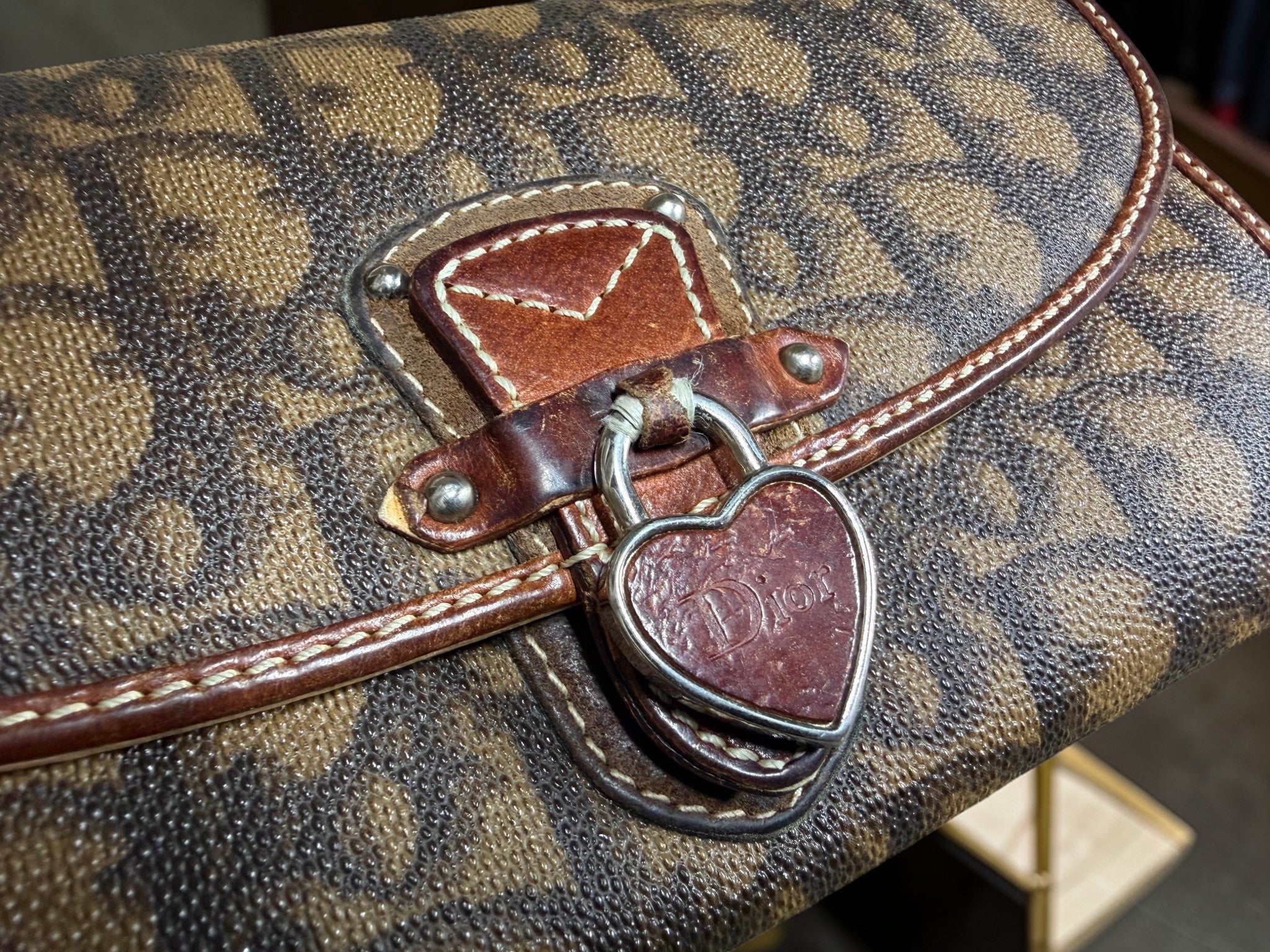 Christian Dior Vintage Monogram Heart Charm Long Wallet