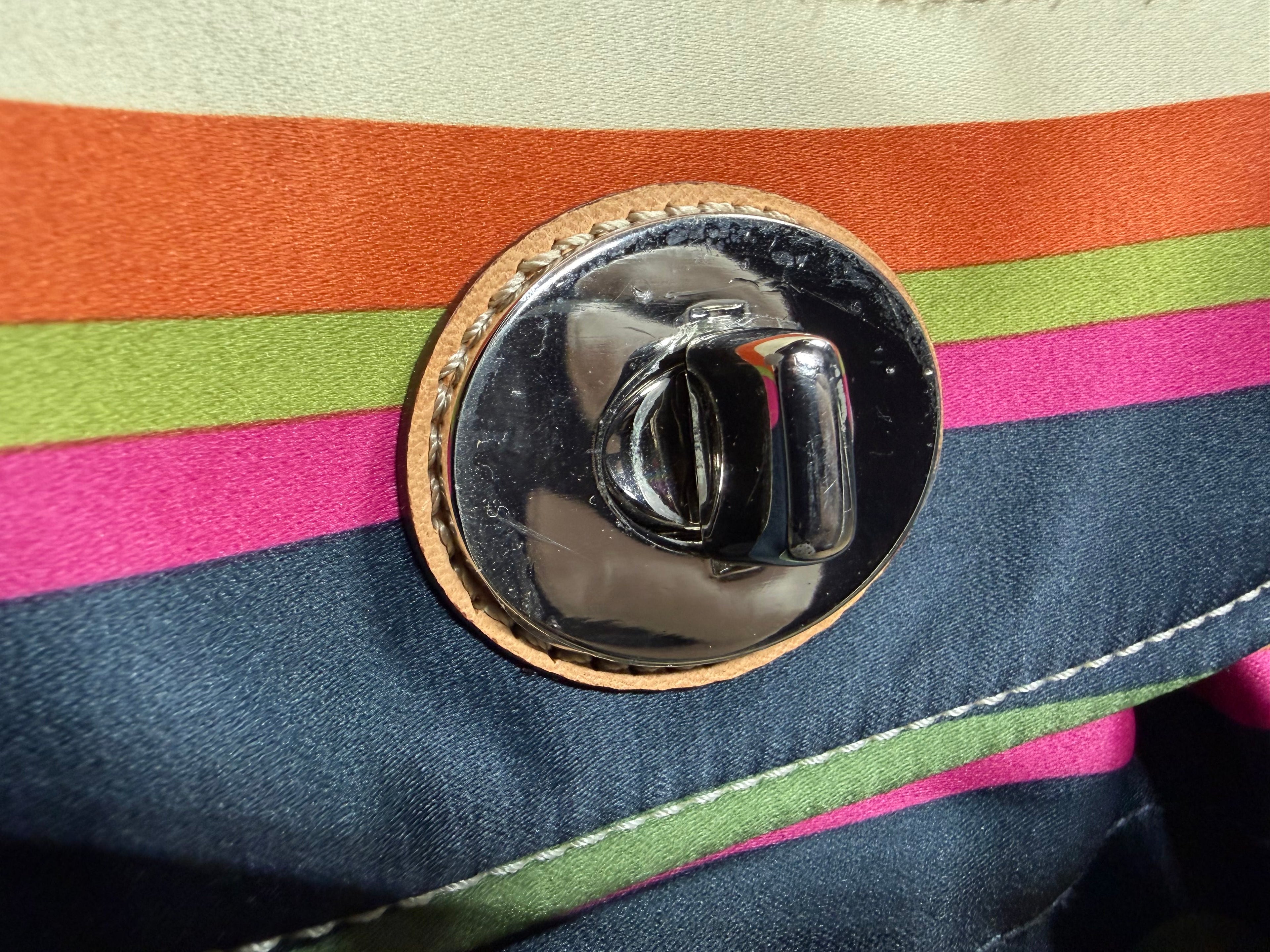 Coach Legacy Leah Satin Stripe Large Tote – Multicolour Nylon & Leather Trim