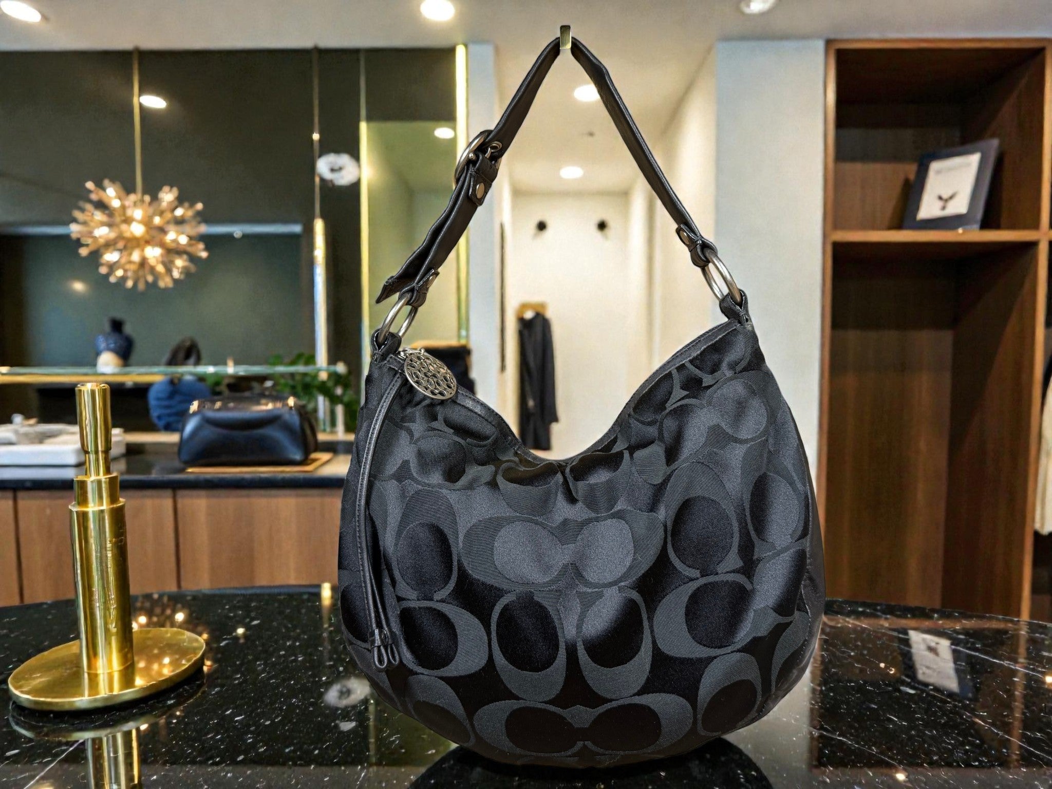 Coach Kristin Hobo Bag in Black Signature Monogram