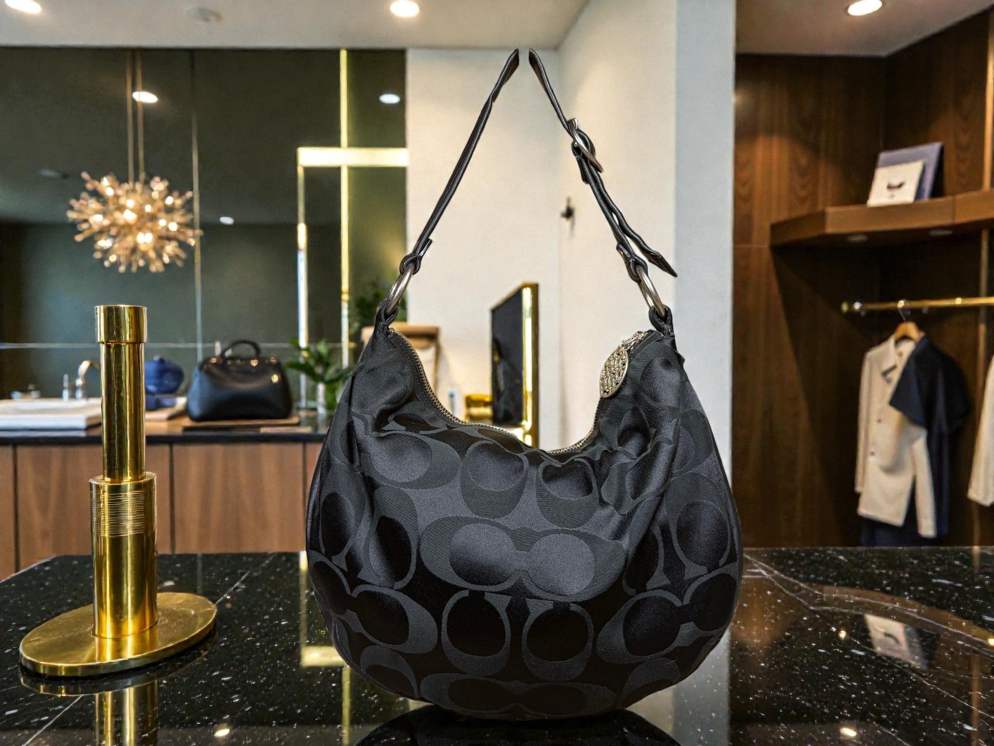 Coach Kristin Hobo Bag in Black Signature Monogram