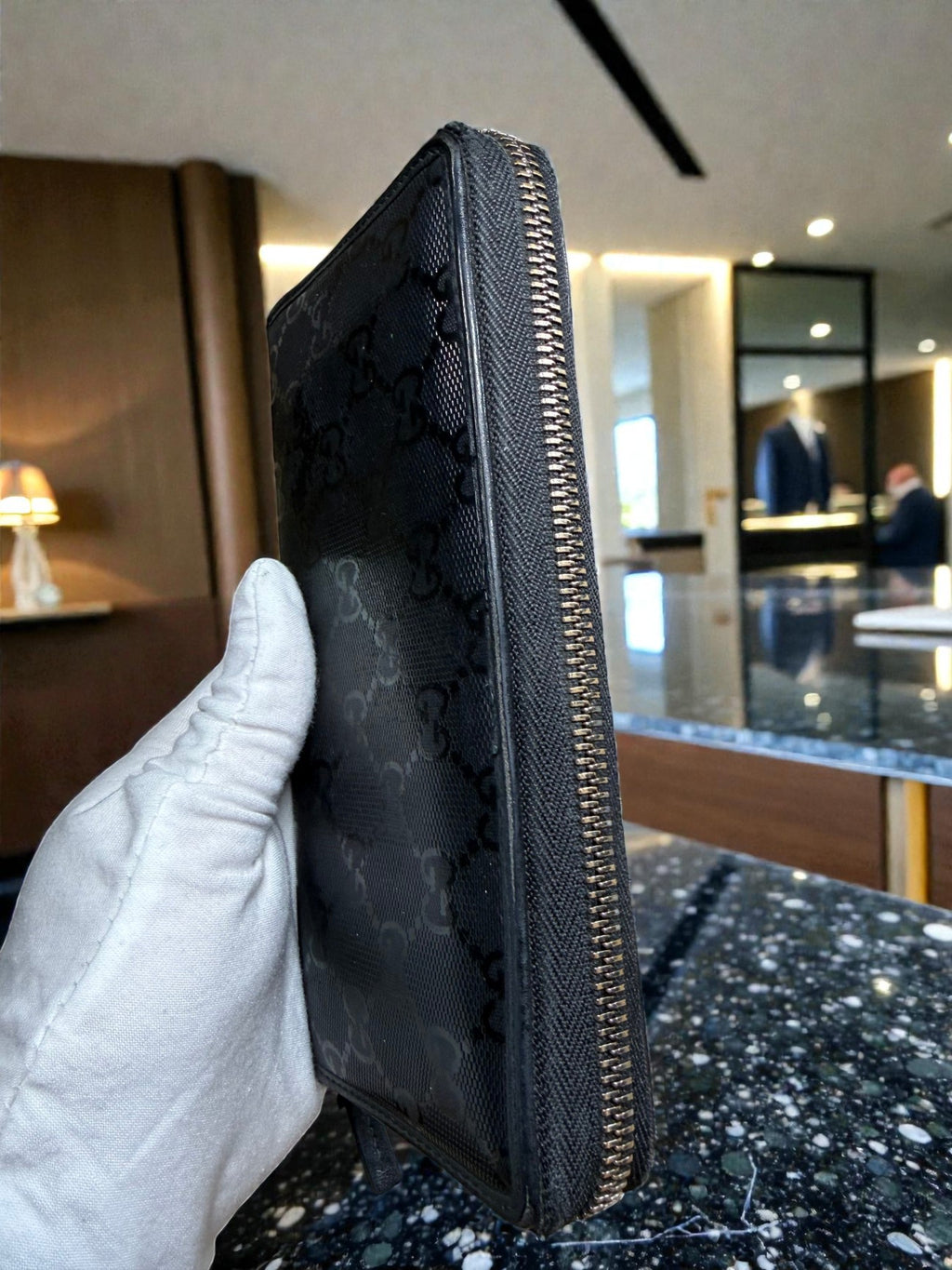 Gucci Black GG Imprimé Zip-Around Long Wallet
