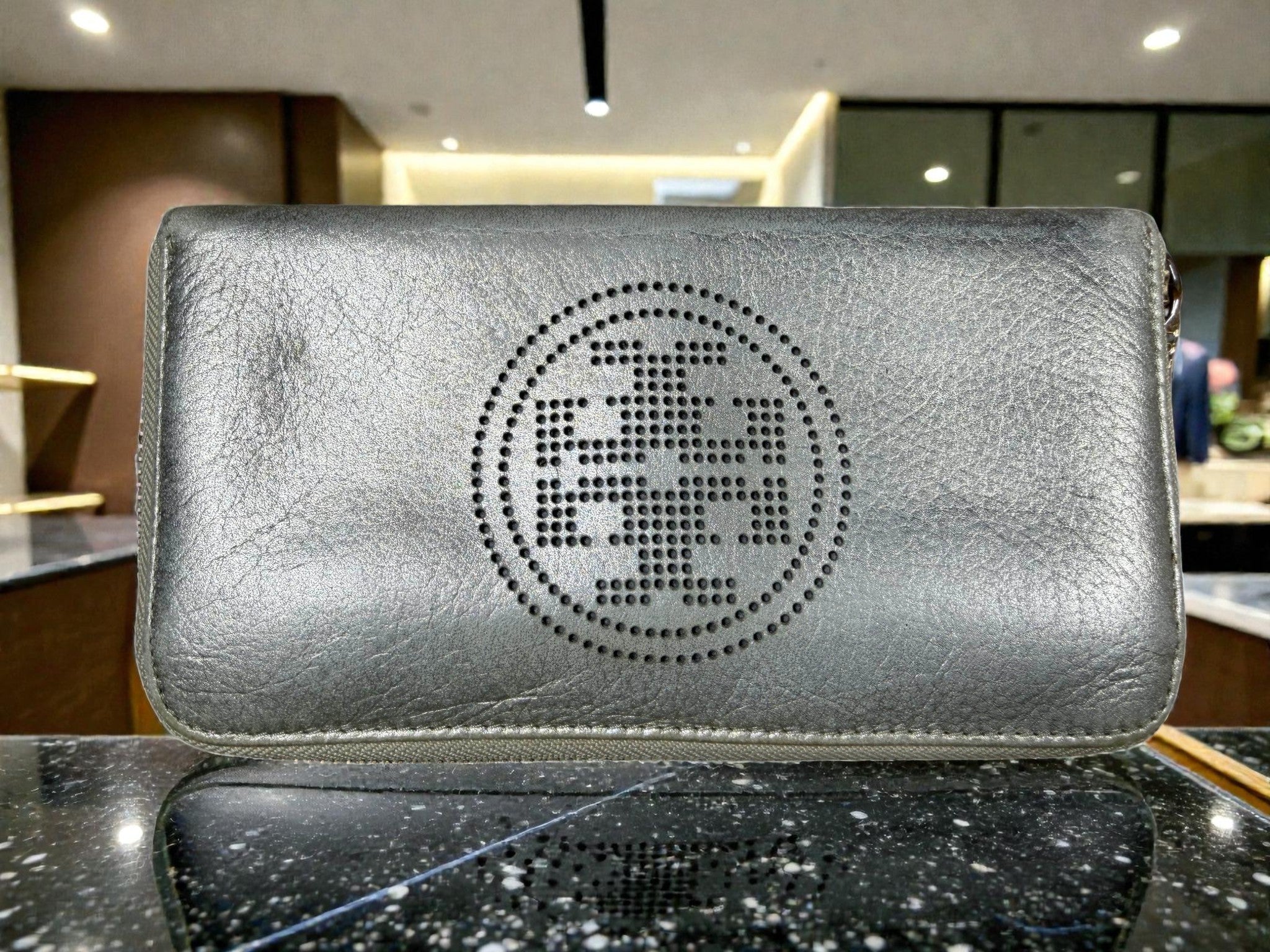 Tory Burch Metallic Silver Zip-Around Long Wallet
