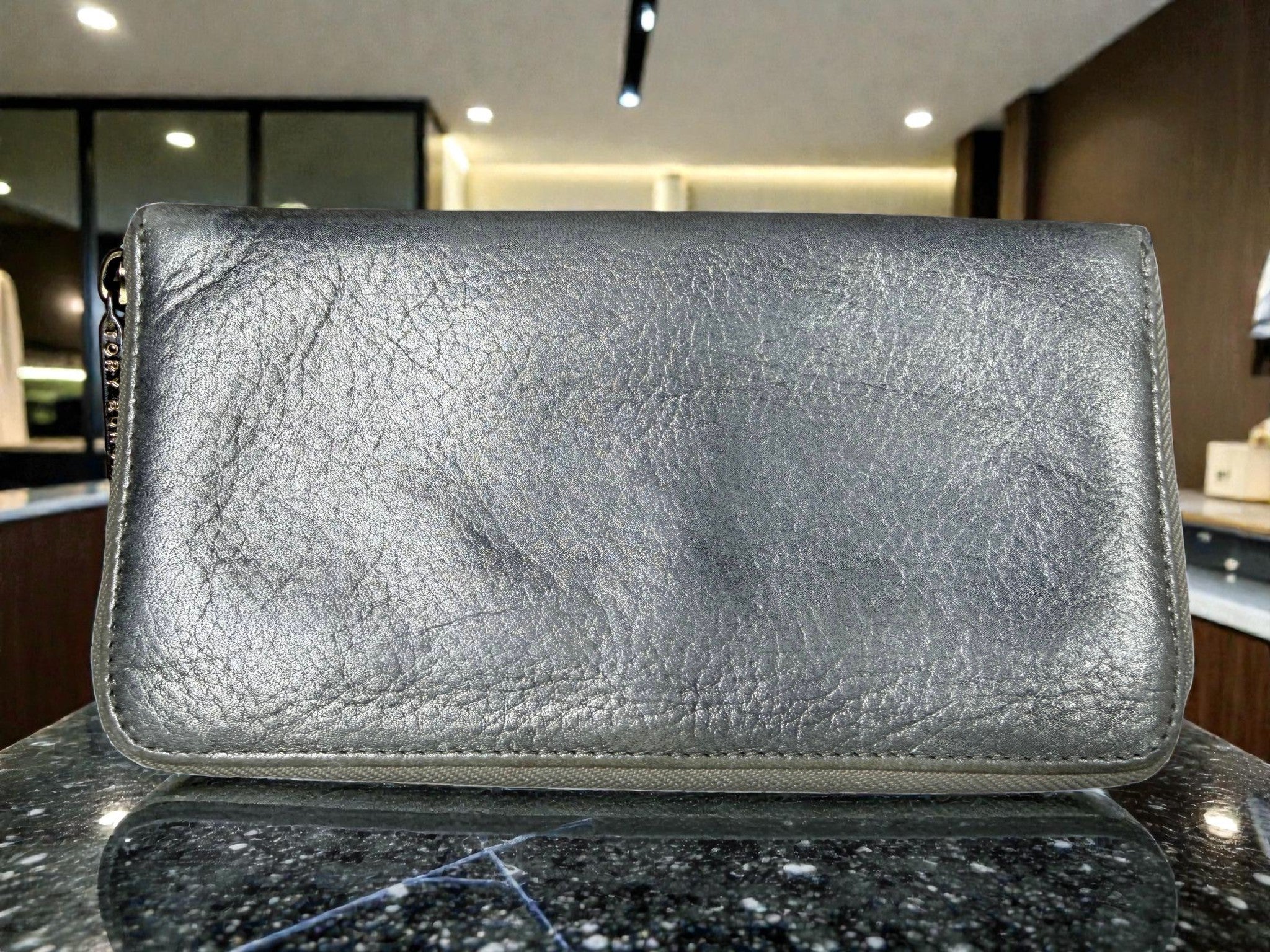 Tory Burch Metallic Silver Zip-Around Long Wallet