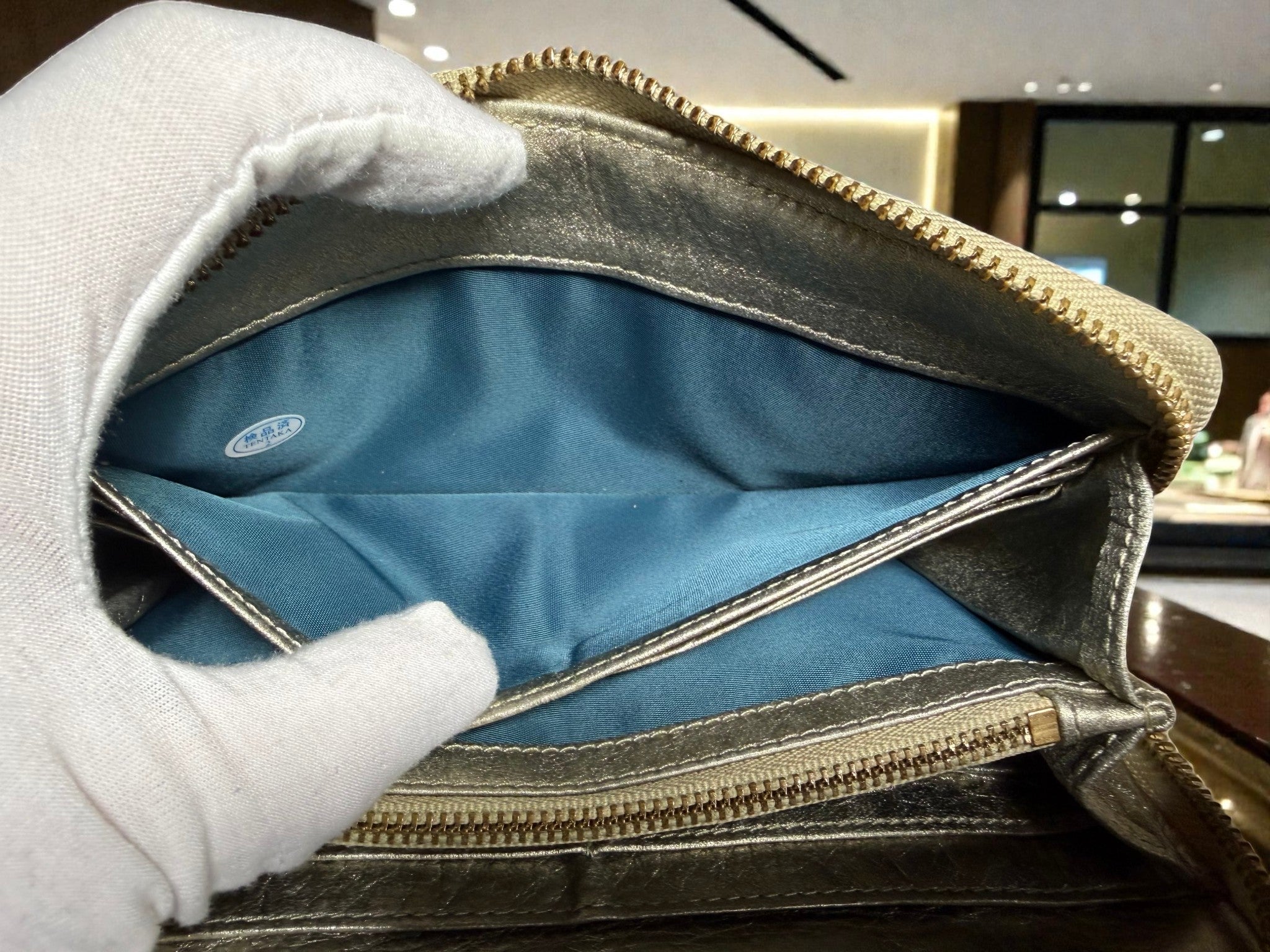 Tory Burch Metallic Silver Zip-Around Long Wallet