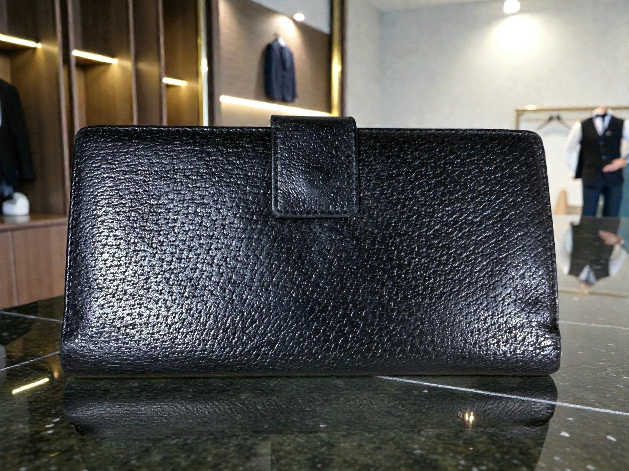 Gucci Black Grained Leather Continental Wallet