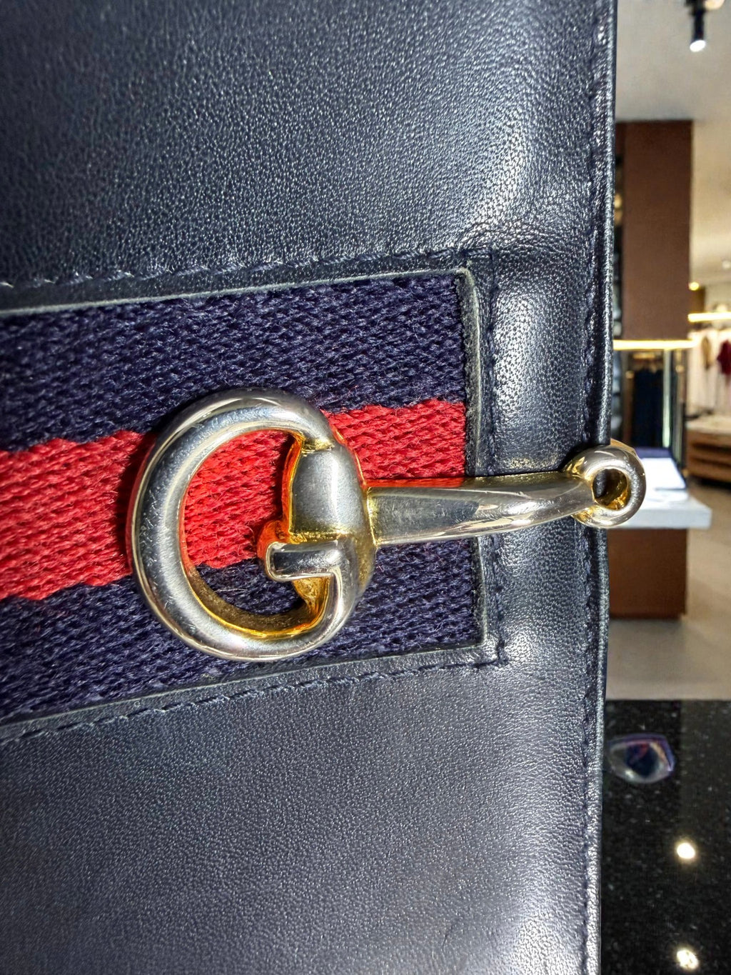 1970s Gucci Black Leather Web Stripe Horsebit Wallet